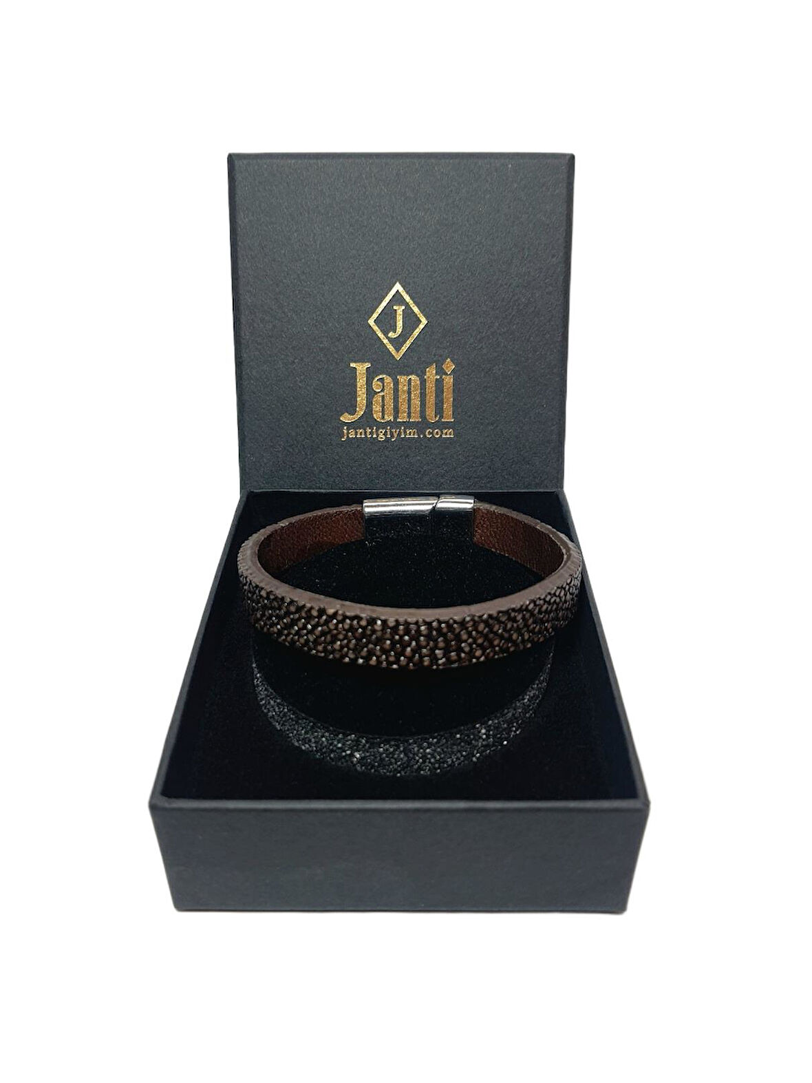 JTAW25BLK1631 HAKİKİ VATOZ BALIĞI DERİSİ MIKNATIS KAPAMA KAHVERENGİ GARANTİLİ HEDİYE KUTULU JANTİ BİLEKLİK
