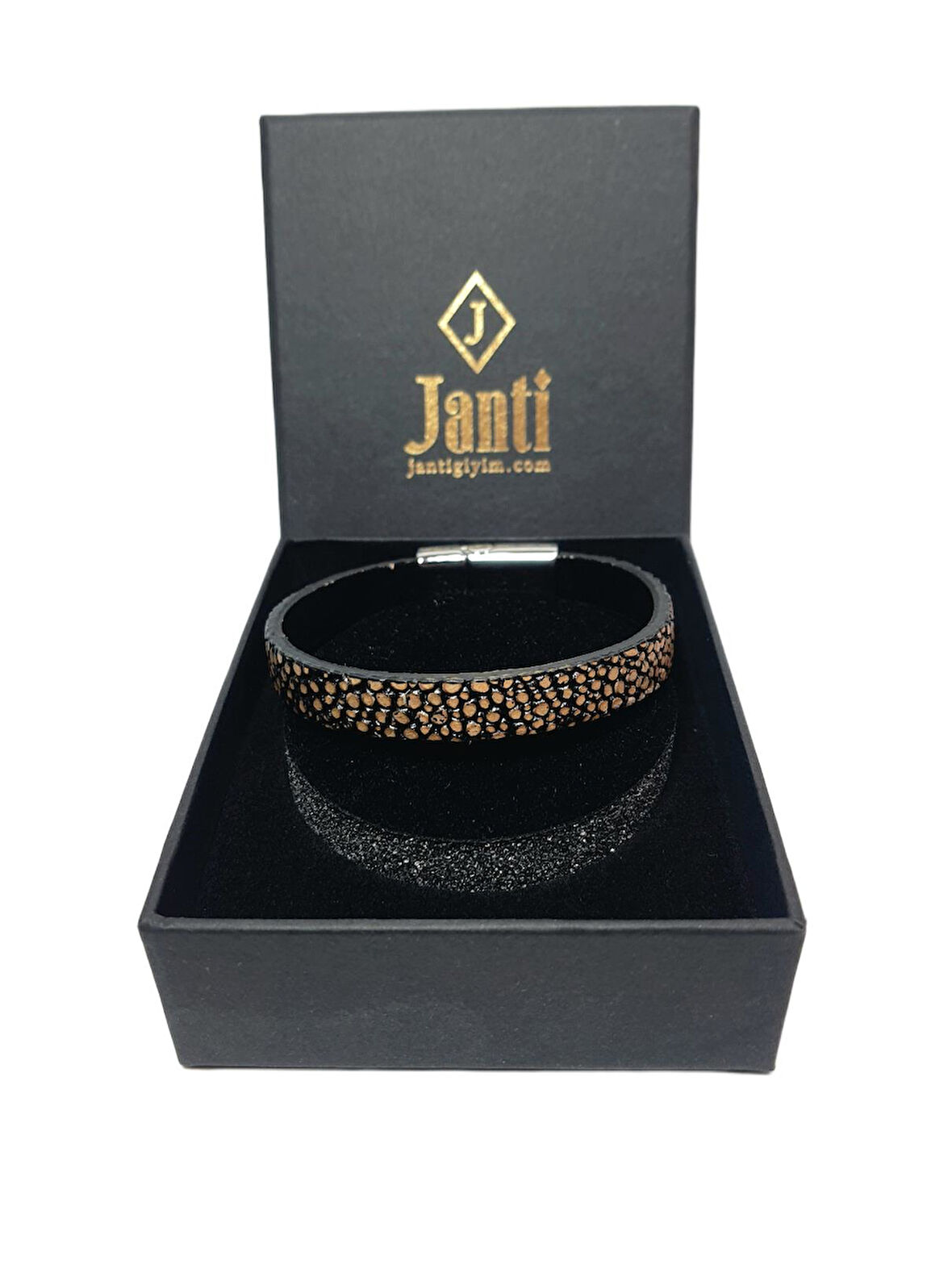 JTAW25BLK1632 HAKİKİ VATOZ BALIĞI DERİSİ MIKNATIS KAPAMA A.KAHVE GARANTİLİ HEDİYE KUTULU JANTİ BİLEKLİK