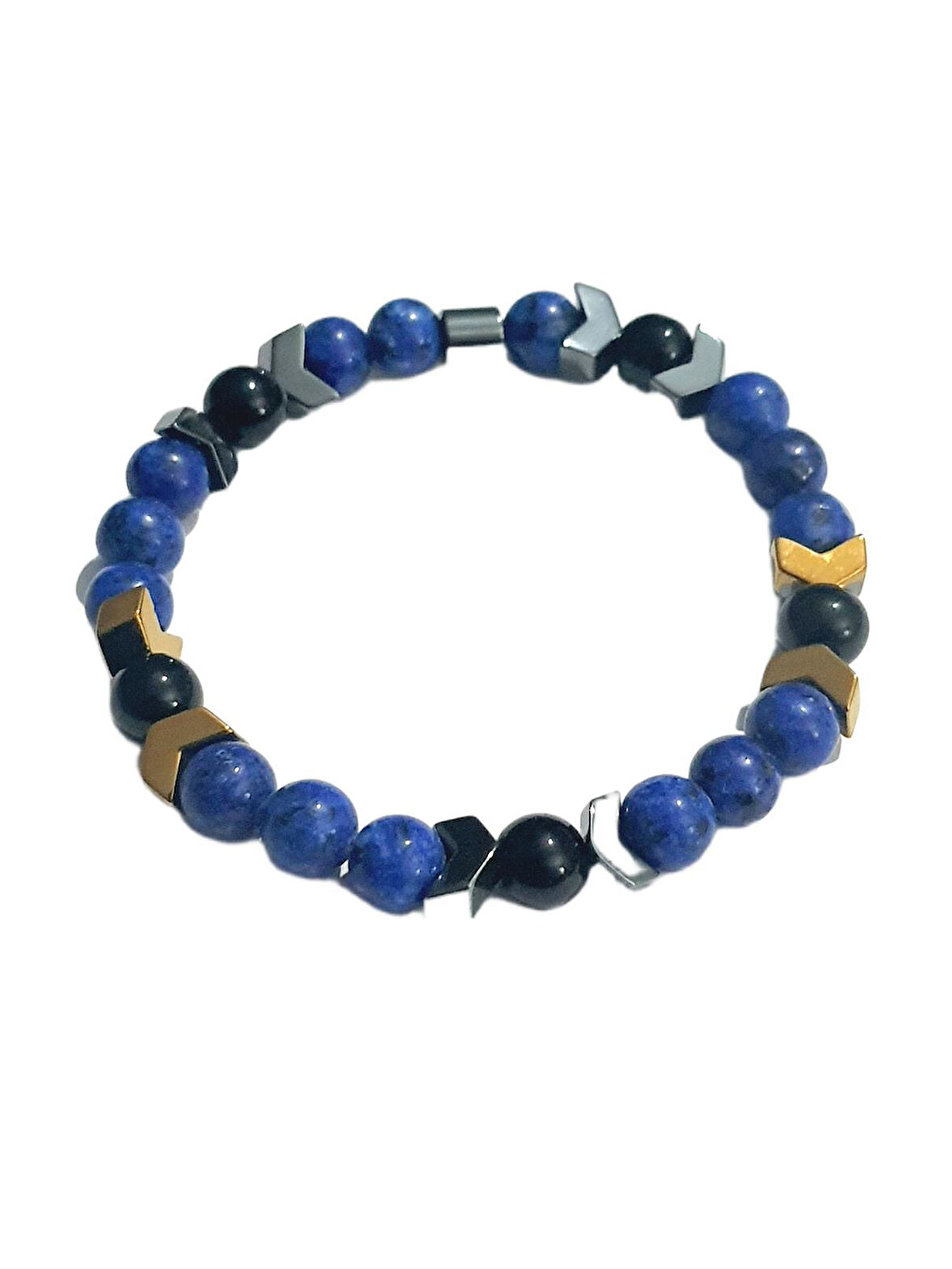 JTAW25BLK1643 8 MM CEYT ve ONYX DOĞALTAŞ HEMATİT DOĞALTAŞ ESNEK LACİVERT GARANTİLİ JANTİ BİLEKLİK