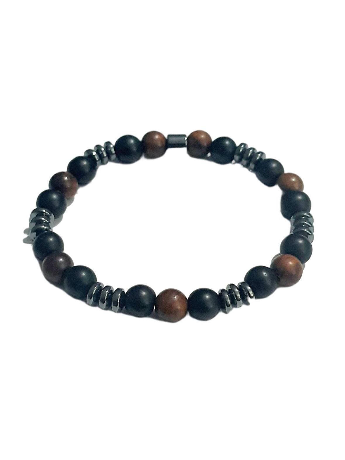 JTAW25BLK1644 8 MM MAZI AĞACI ONYX ve HEMATİT DOĞALTAŞ ESNEK SİYAH GARANTİLİ JANTİ BİLEKLİK