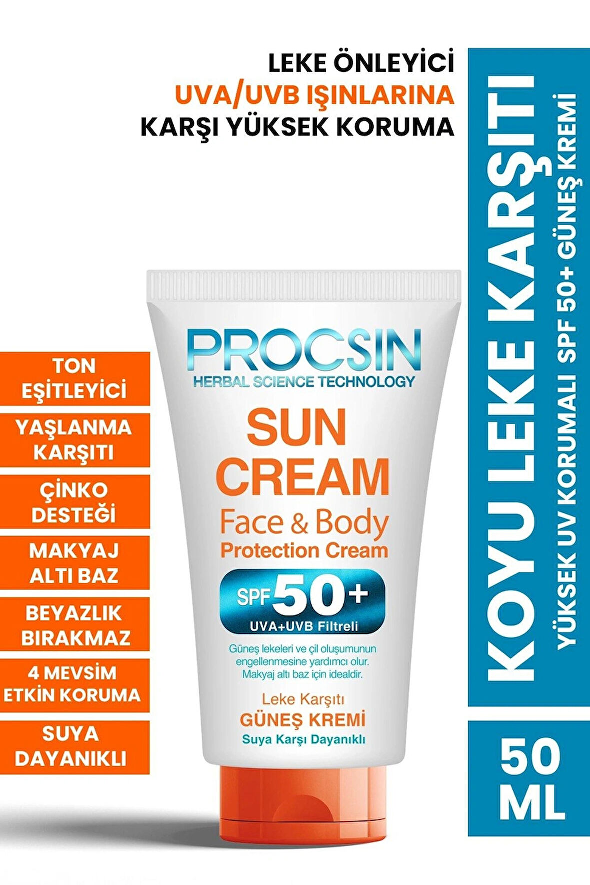 Procsin Koyu Leke Karşıtı Spf+50 Yüksek Uv Korumalı Güneş Kremi 50 ML