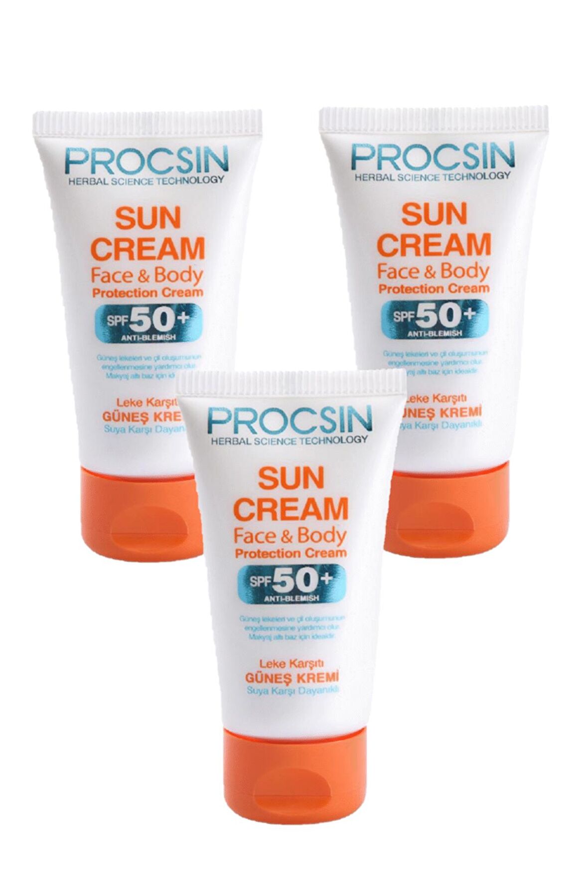 PROCSIN Güneş Kremi Üçlü Set Yüz & Vücut SPF 50+ Leke Karşıtı Uva-Uvb Filtreli Koruyucu Güneş Kremi (3 Adet)