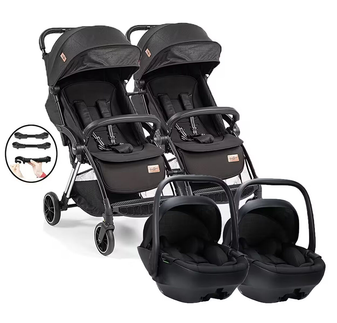 Baby2go Tulipa Cabin Otomatik Katlanan İkiz Travel Bebek Arabası / Siyah