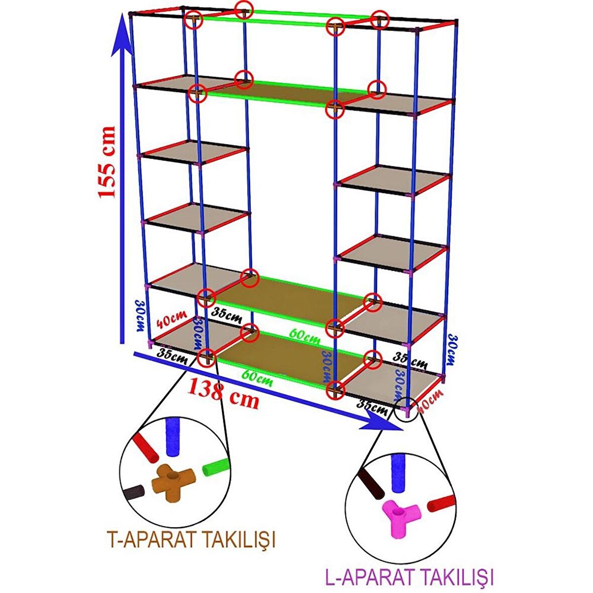 Çift Yandan Raflı Kaliteli Bez Dolap Gardırop