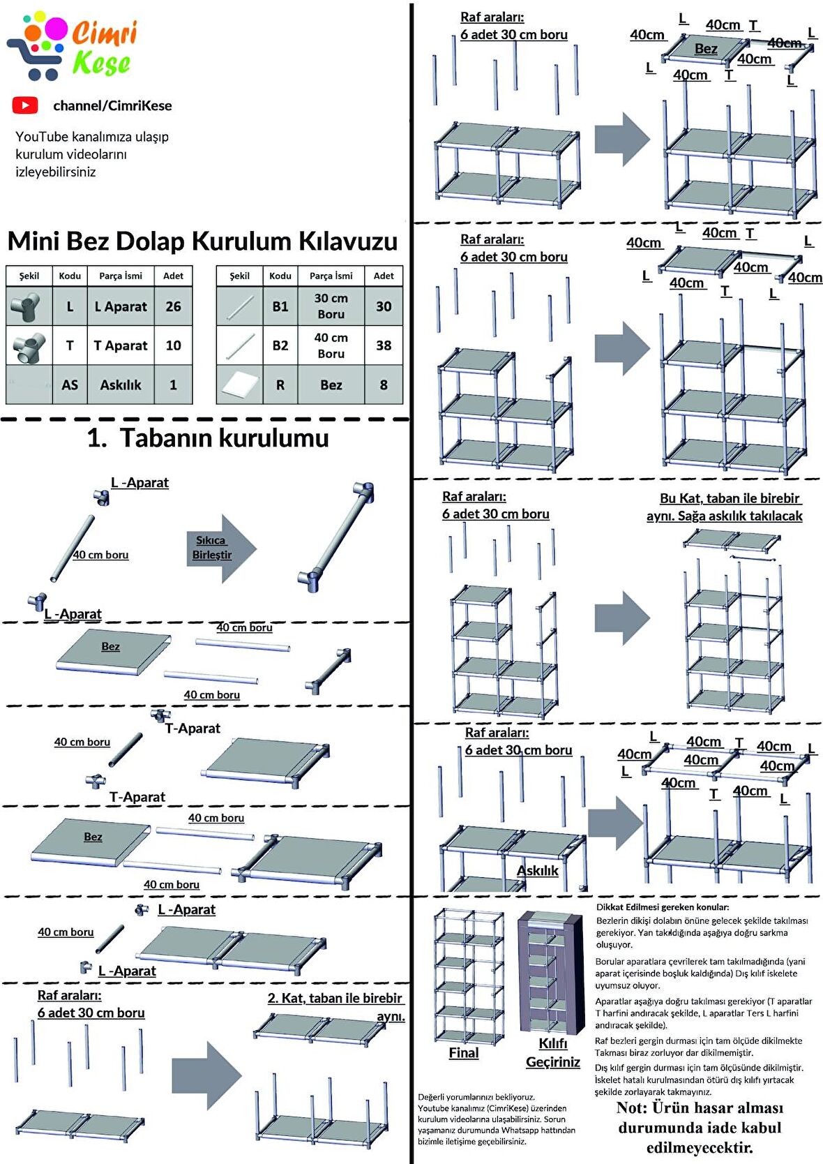 Raflı Askılı Çok Amaçlı Mini Bez Dolap Gri