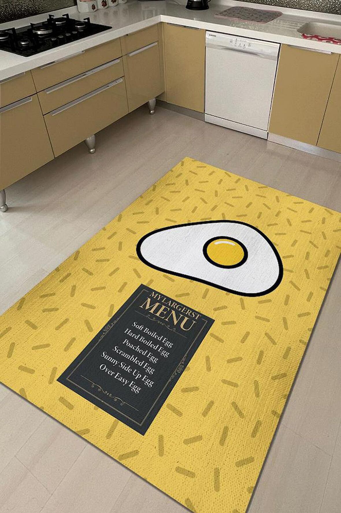 Homshtag En Geniş Menü Pamuklu Dokuma Tabanlı Yıkanabilir Kaymaz Dekoratif Mutfak Halısı