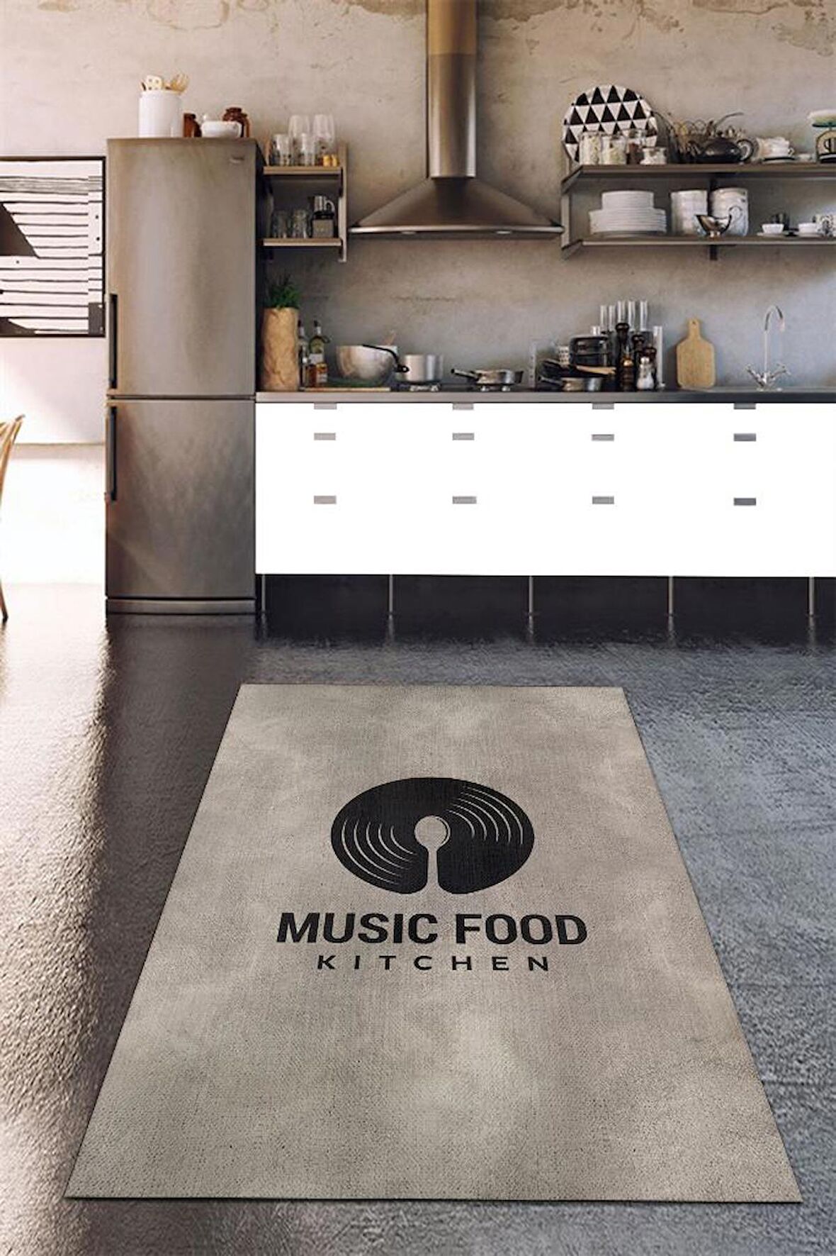 Homshtag Müzik ve Yemek Pamuklu Dokuma Tabanlı Yıkanabilir Kaymaz Dekoratif Mutfak Halısı