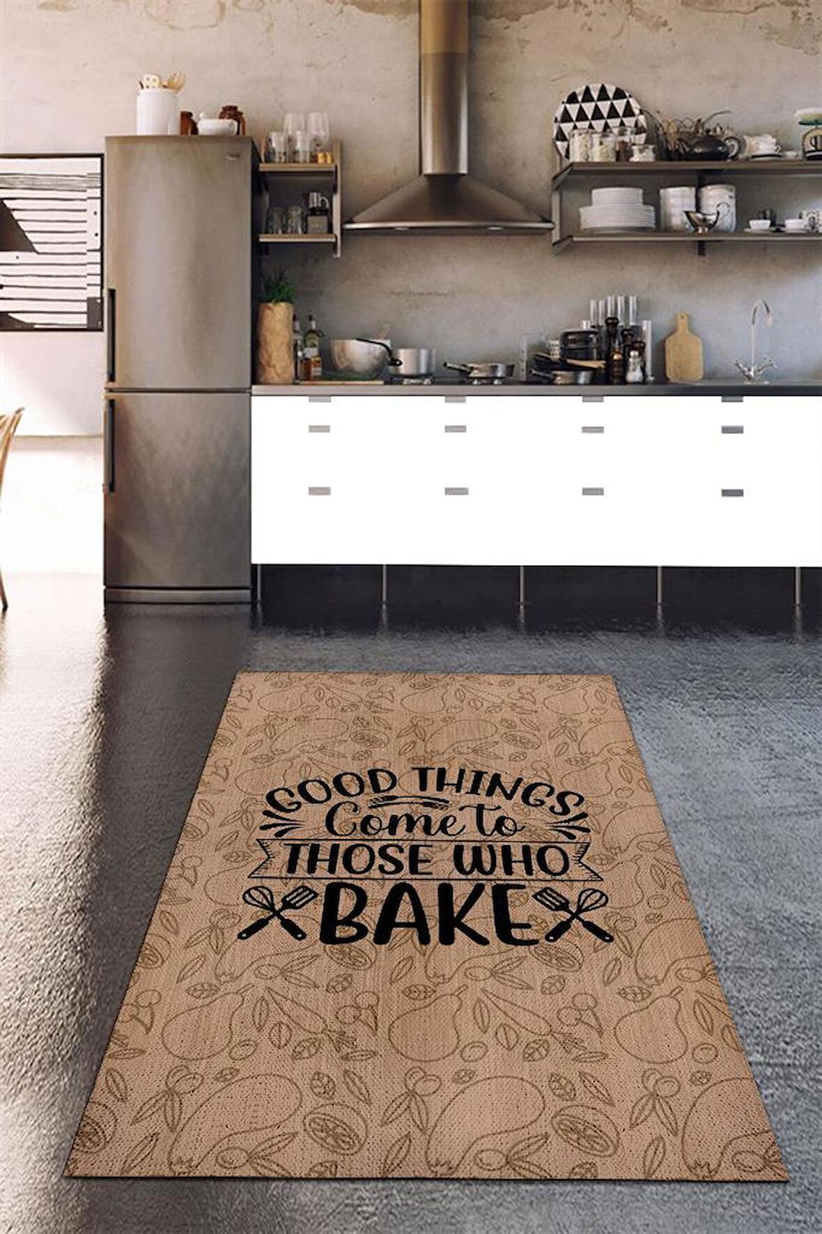 Homshtag Yemek Yap Mutlu Ol Pamuklu Dokuma Tabanlı Yıkanabilir Kaymaz Dekoratif Mutfak Halısı