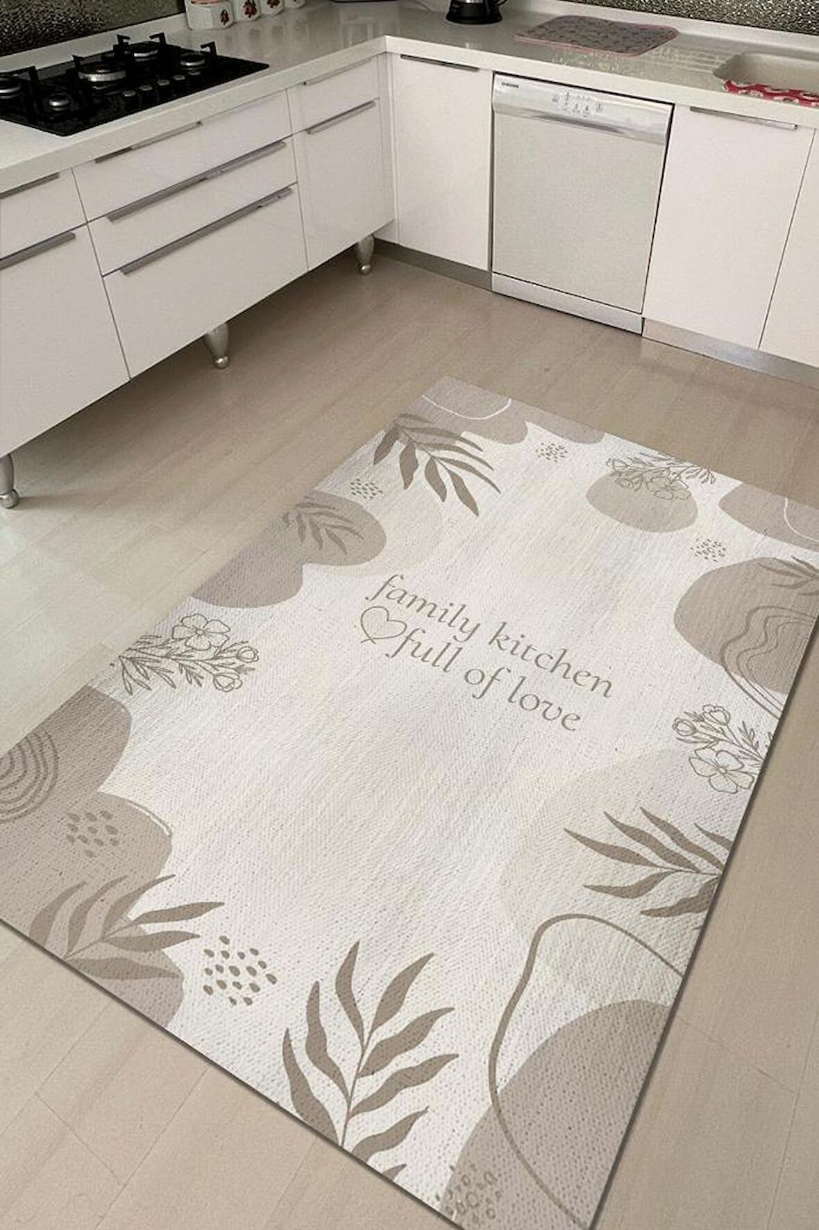 Homshtag Sevgi Dolu Aile Mutfağı Pamuklu Dokuma Tabanlı Yıkanabilir Kaymaz Dekoratif Mutfak Halısı