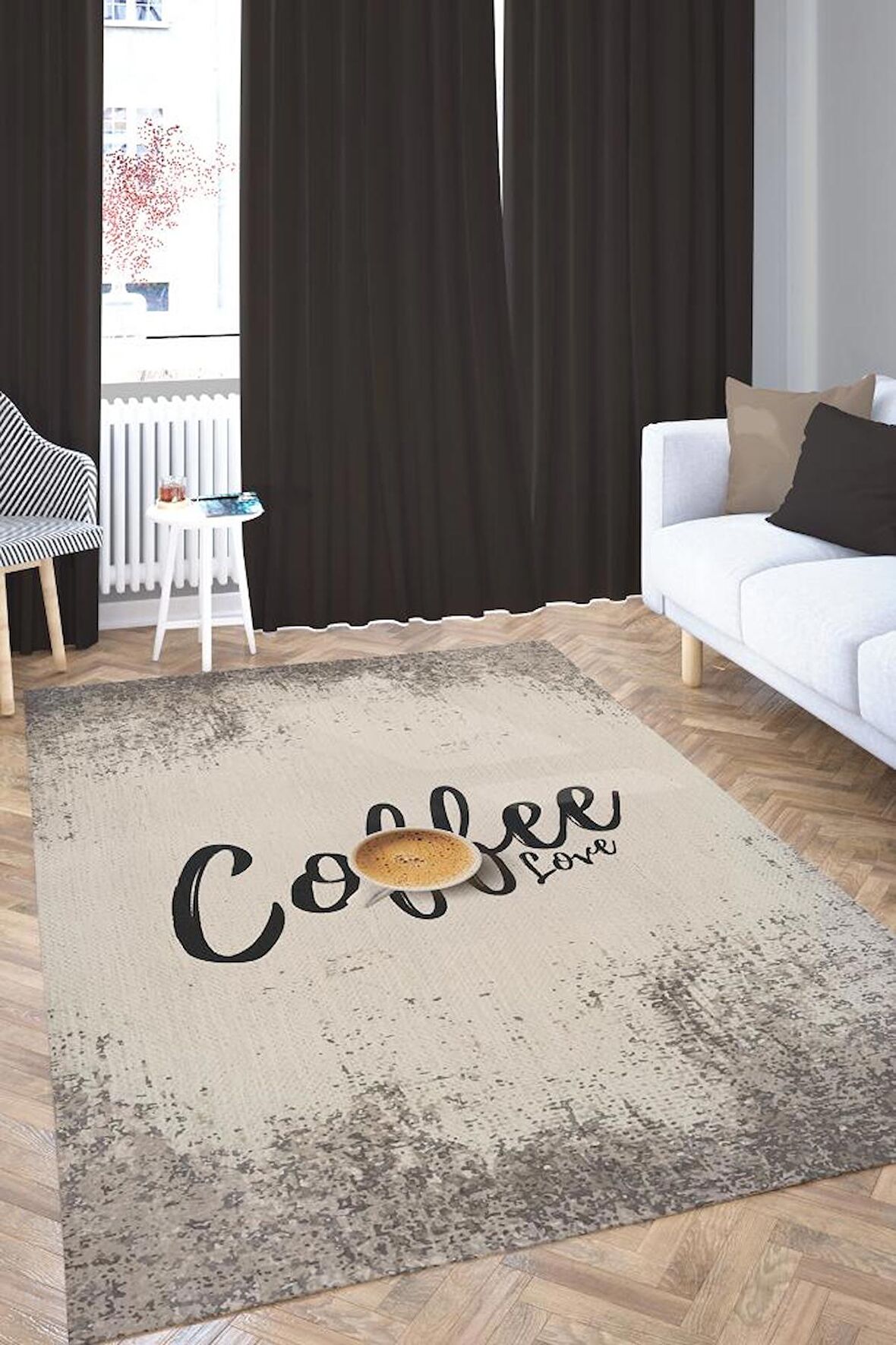 Homshtag Kahve Aşkı Pamuklu Dokuma Tabanlı Yıkanabilir Kaymaz Dekoratif Halı