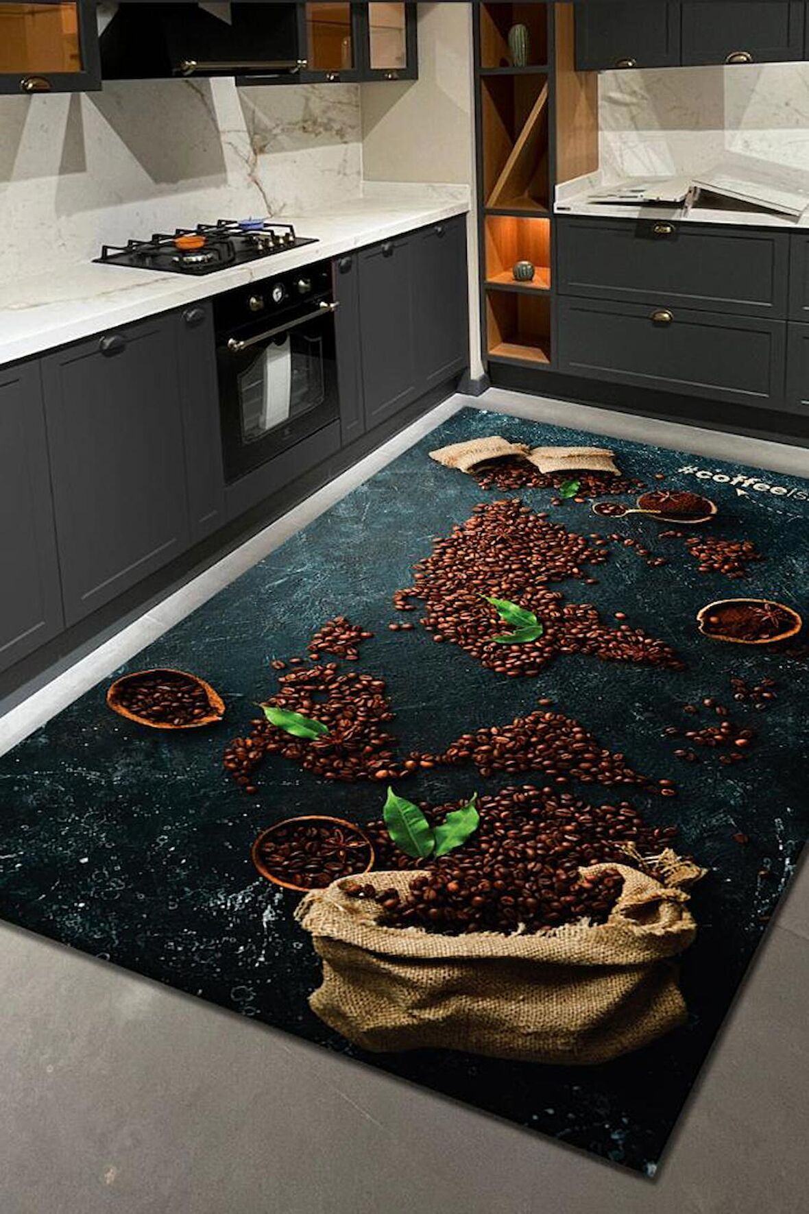 Homshtag Kahve Benim Dünyam Pamuklu Dokuma Tabanlı Yıkanabilir Kaymaz Dekoratif Halı