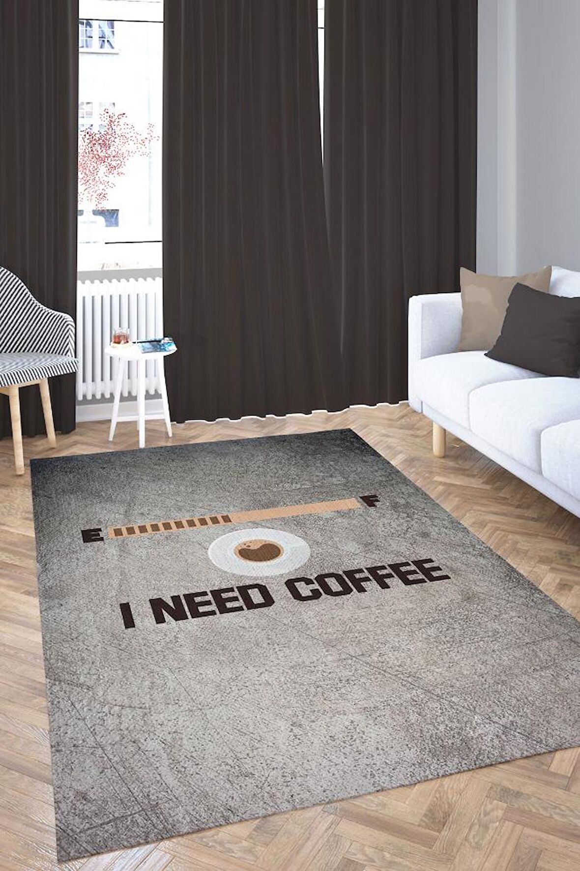 Homshtag Kahveye İhtiyacım Var Pamuklu Dokuma Tabanlı Yıkanabilir Kaymaz Dekoratif Halı