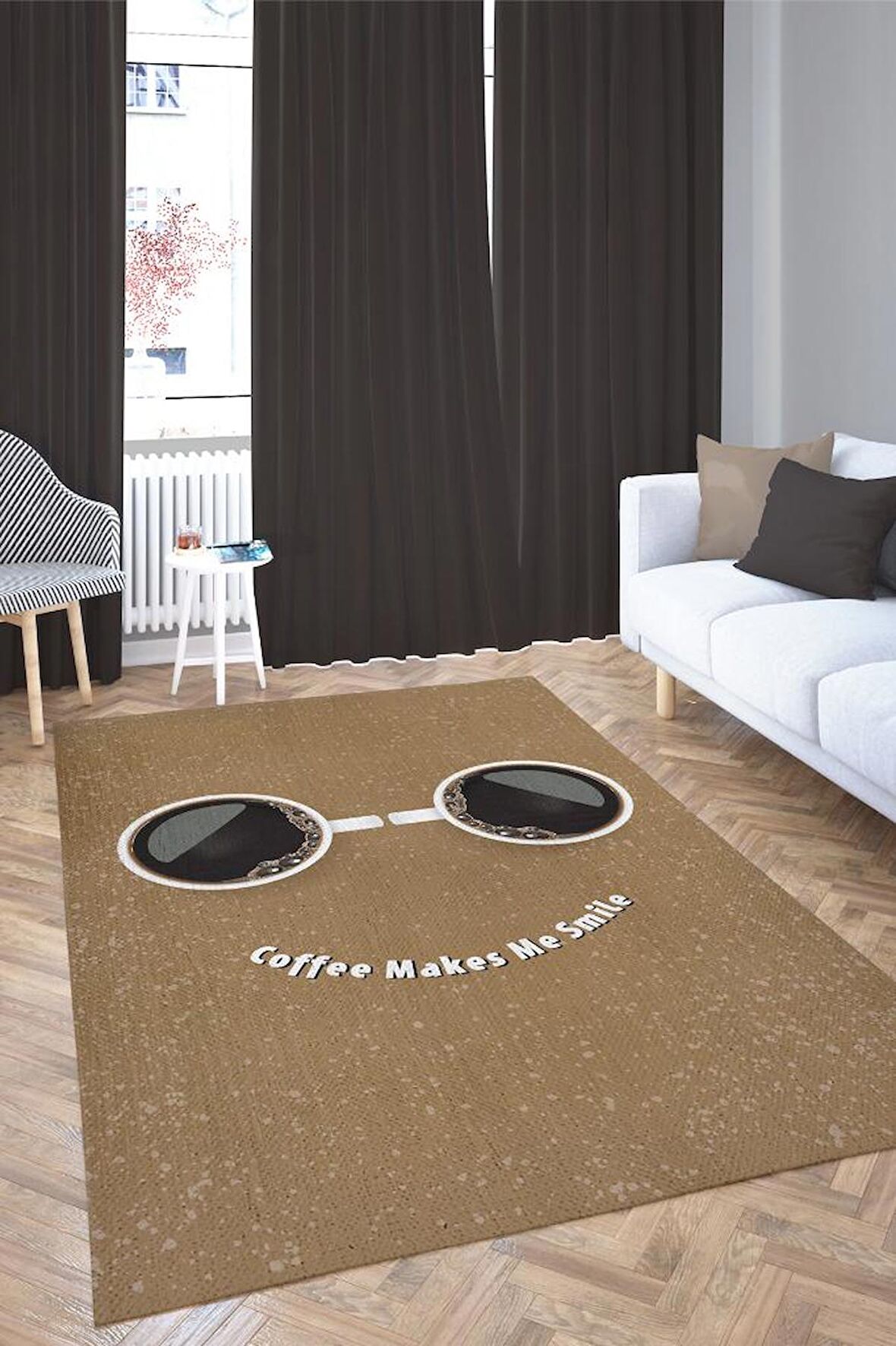 Homshtag Kahve Güldürür Pamuklu Dokuma Tabanlı Yıkanabilir Kaymaz Dekoratif Halı