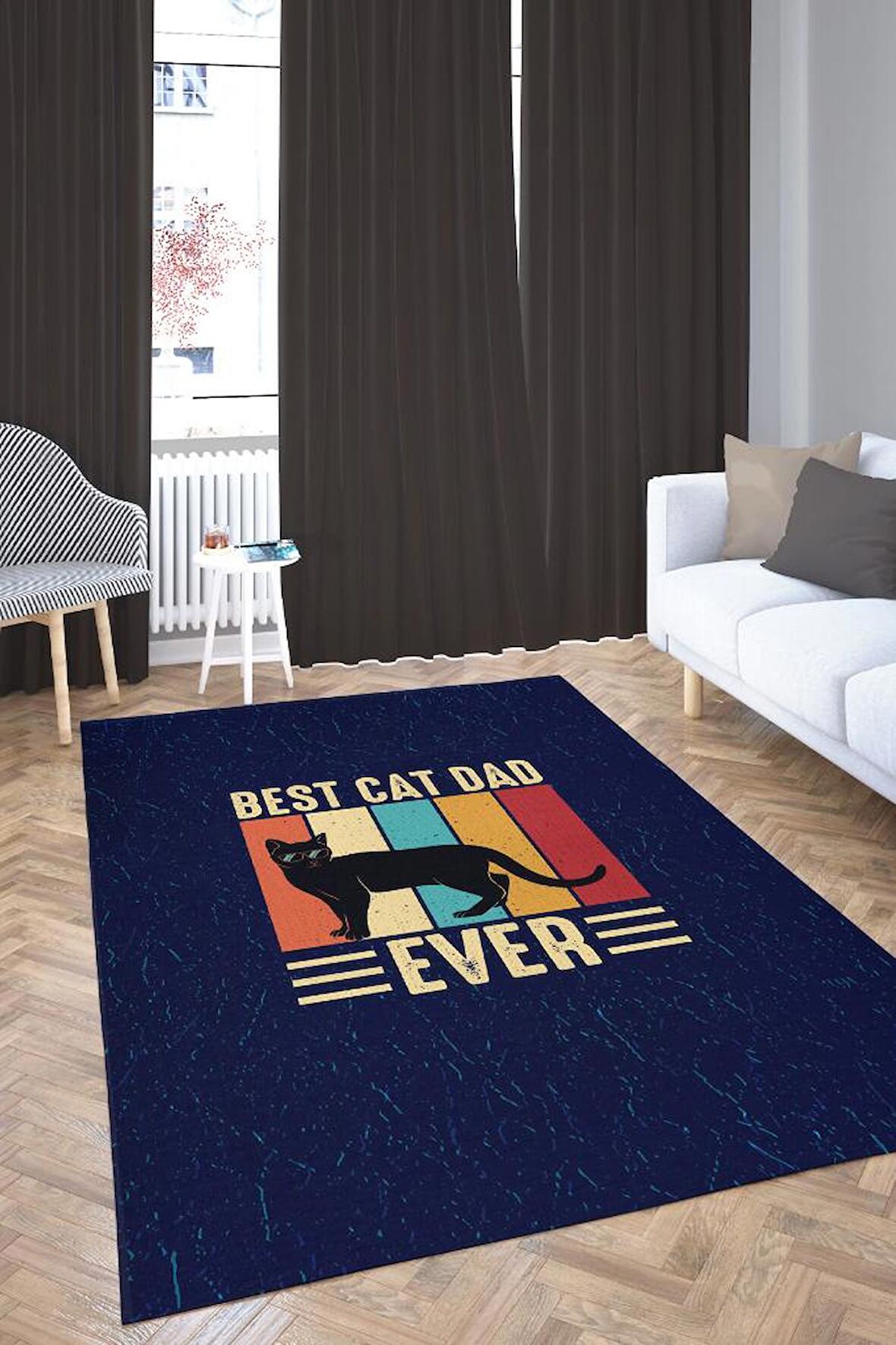 Homshtag Kedi Babası Pamuklu Dokuma Tabanlı Yıkanabilir Kaymaz Dekoratif Halı