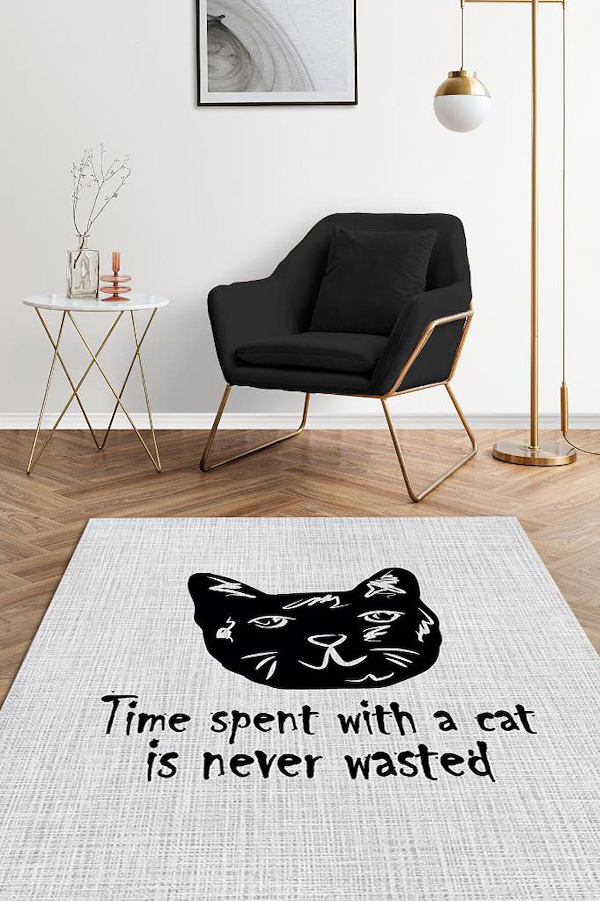 Homshtag Kedimle Zaman Pamuklu Dokuma Tabanlı Yıkanabilir Kaymaz Dekoratif Halı