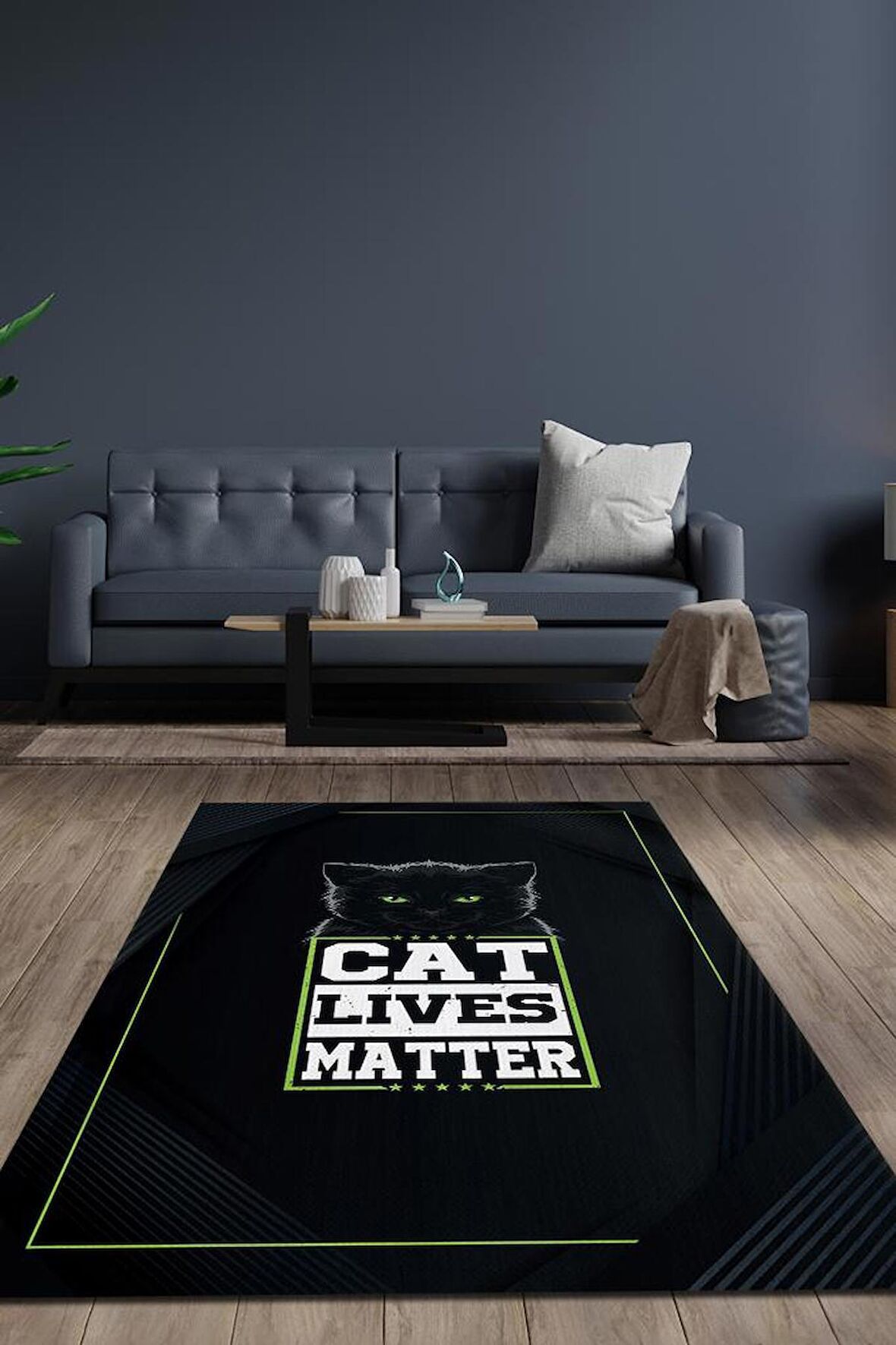 Homshtag Kediler Önemlidir Pamuklu Dokuma Tabanlı Yıkanabilir Kaymaz Dekoratif Halı