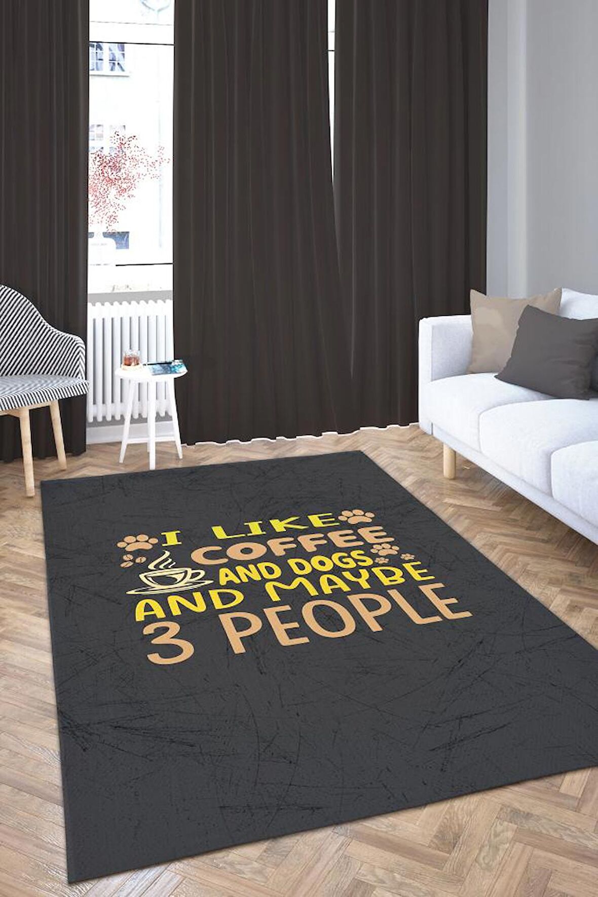 Homshtag Kahvem ve Köpeğim Pamuklu Dokuma Tabanlı Yıkanabilir Kaymaz Dekoratif Halı