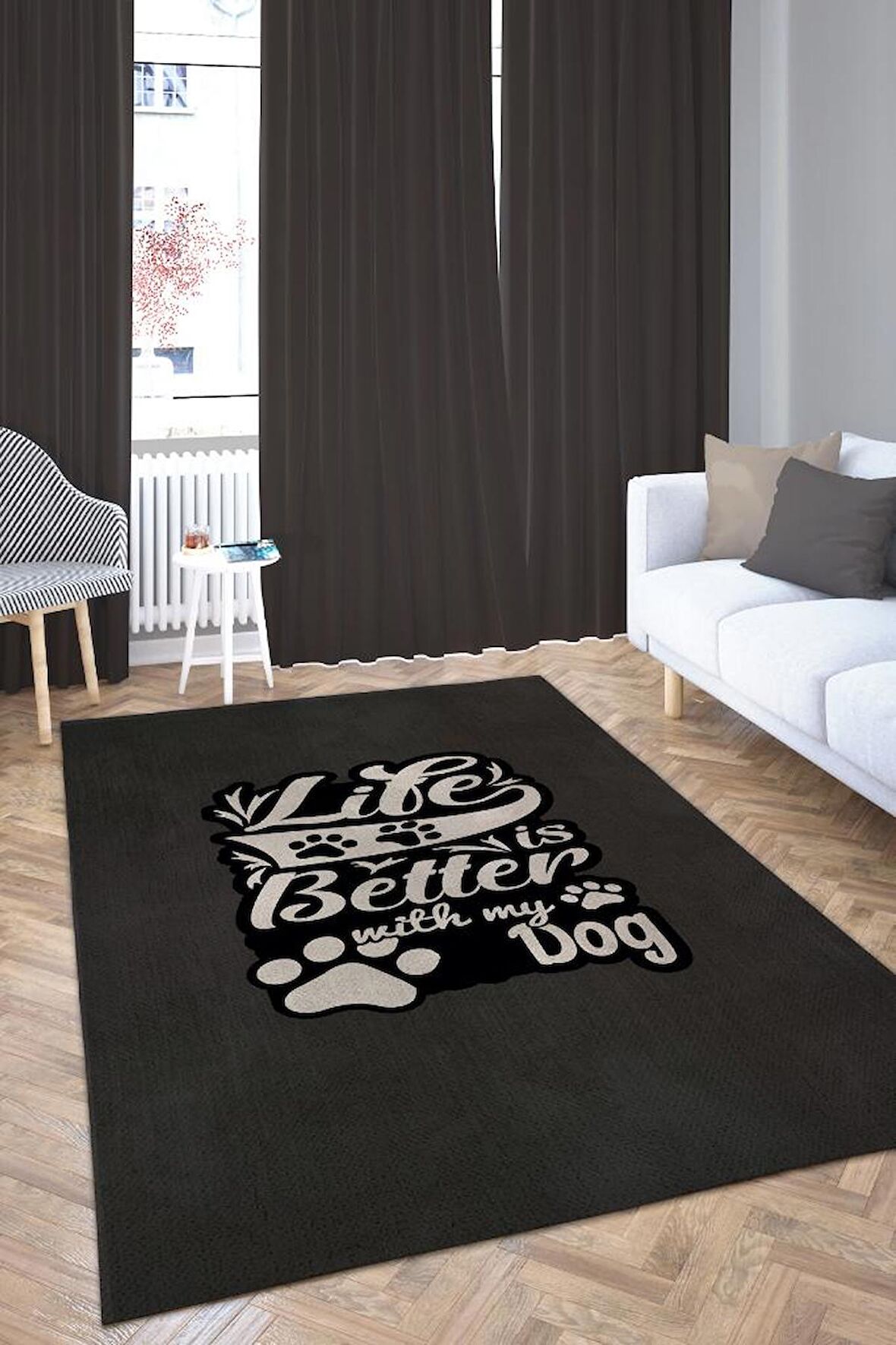 Homshtag Hayat Köpeğimle Güzel Pamuklu Dokuma Tabanlı Yıkanabilir Kaymaz Dekoratif Halı