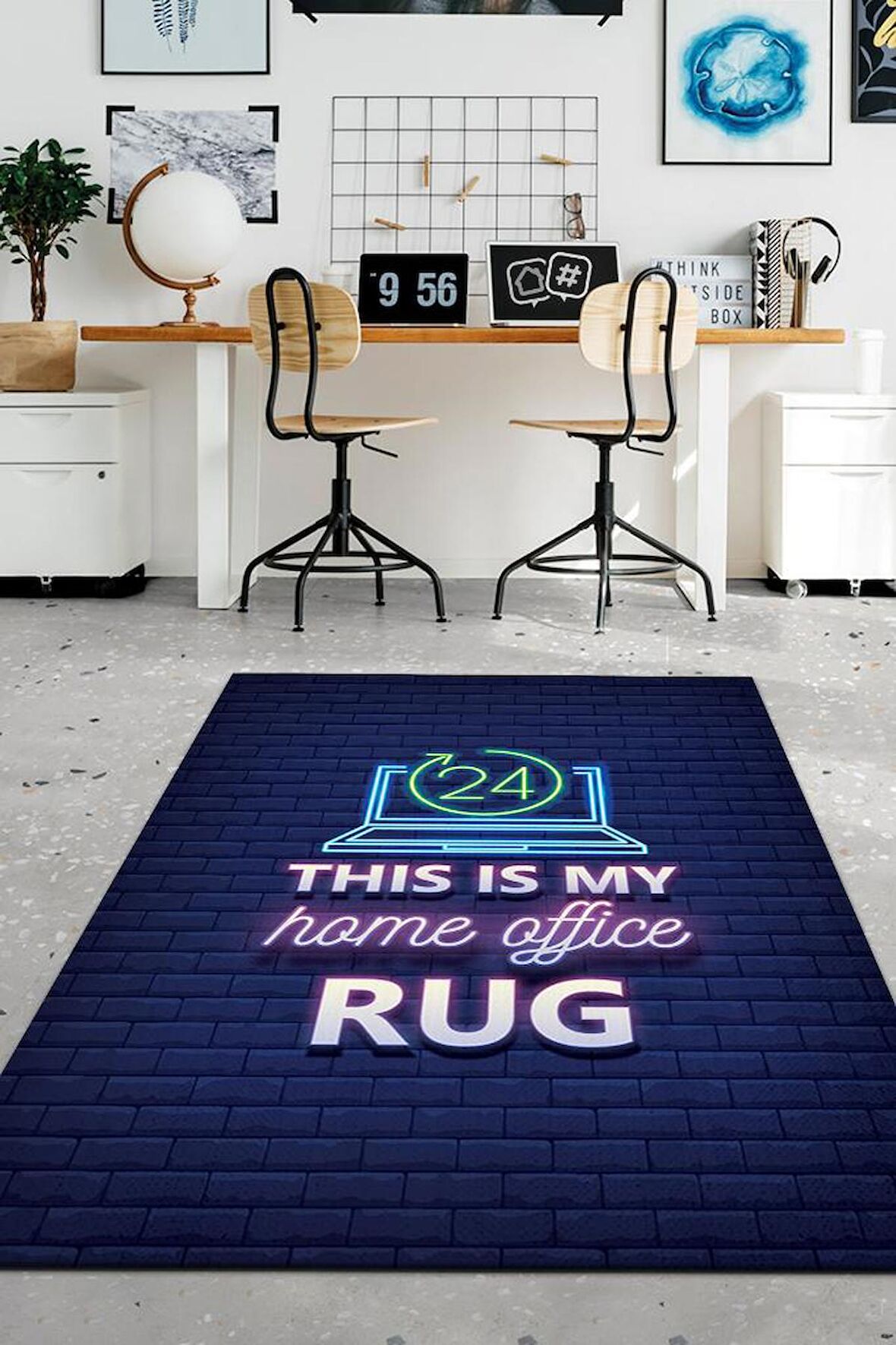 Homshtag Home Office Halısı Pamuklu Dokuma Tabanlı Yıkanabilir Kaymaz Dekoratif Home Office Halısı