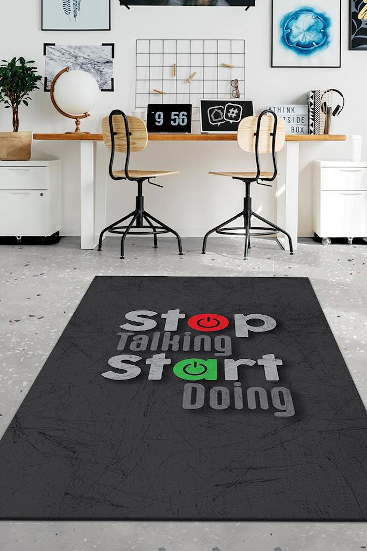 Homshtag Konuşma Başla Pamuklu Dokuma Tabanlı Yıkanabilir Kaymaz Dekoratif Home Office Halısı