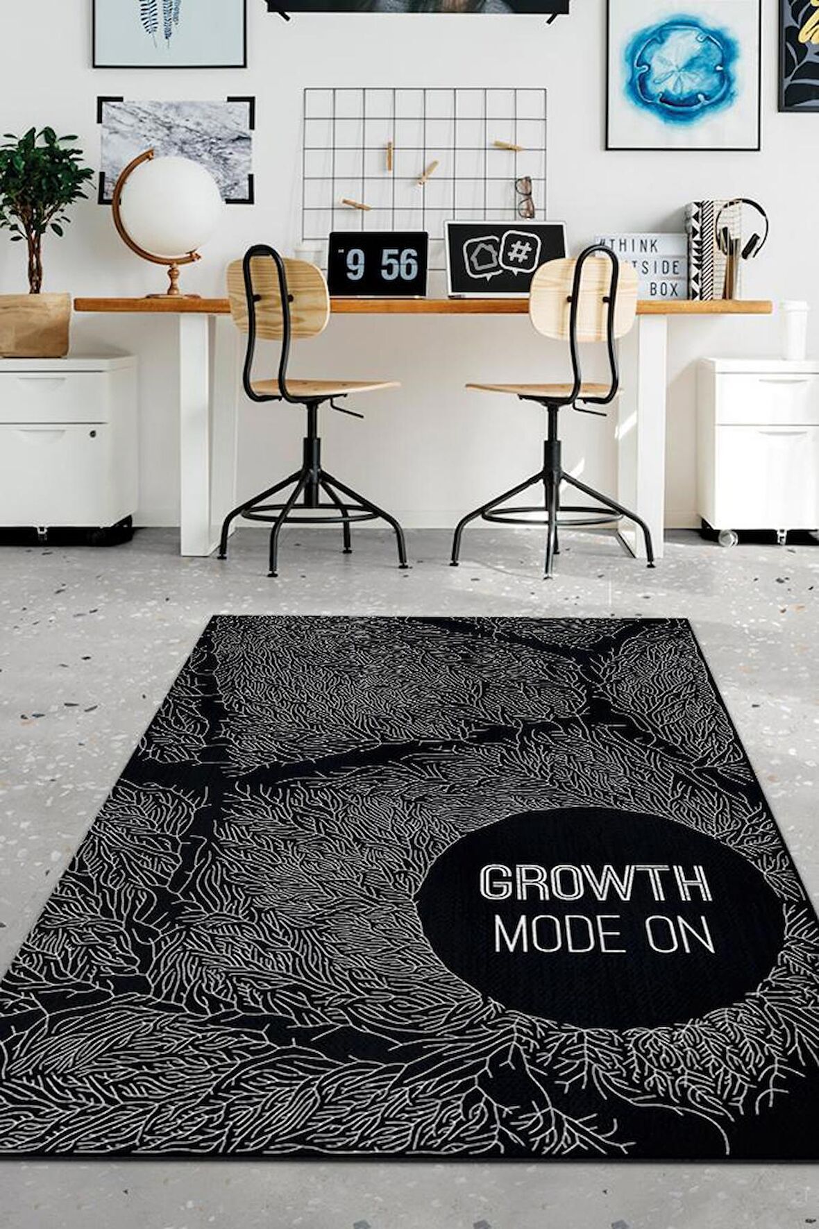 Homshtag Büyüme Modu Açık Pamuklu Dokuma Tabanlı Yıkanabilir Kaymaz Dekoratif Home Office Halısı