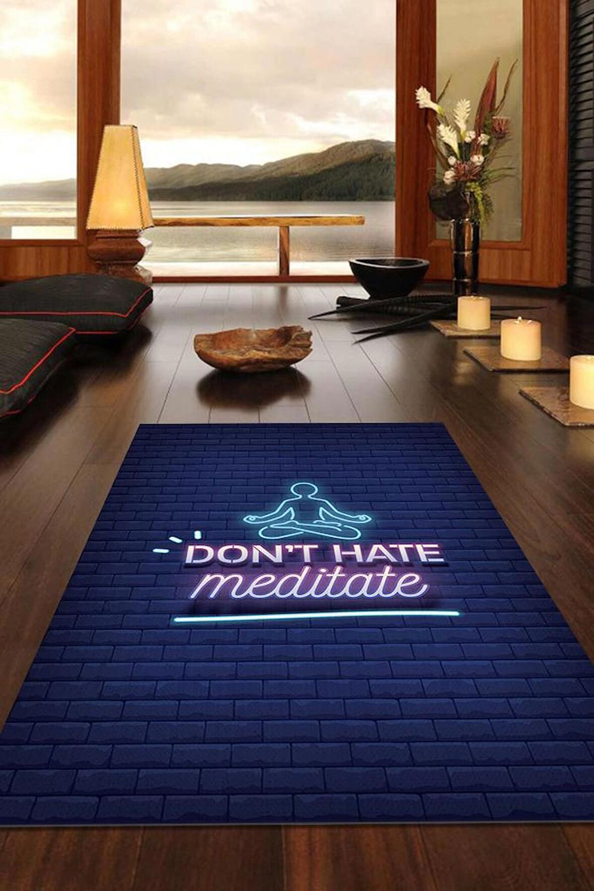 Homshtag Nefret Etme Meditasyon Yap Pamuklu Dokuma Tabanlı Yıkanabilir Kaymaz Dekoratif Halı