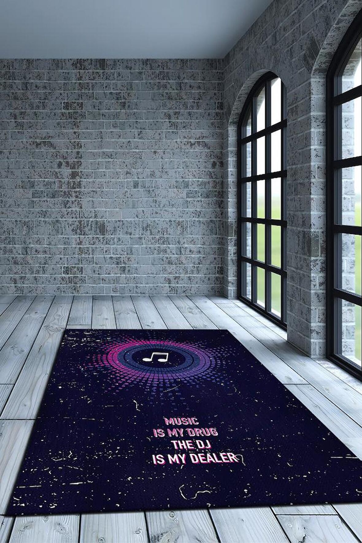 Homshtag Müzik Bağımlısı Pamuklu Dokuma Tabanlı Yıkanabilir Kaymaz Dekoratif Halı