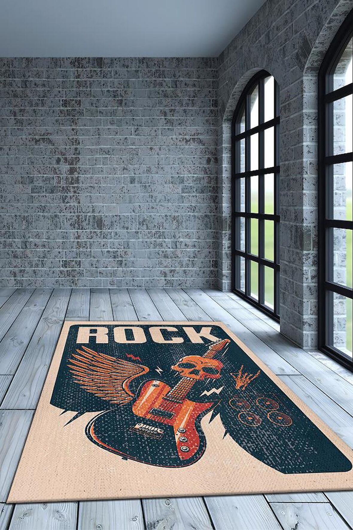 Homshtag Rock Pamuklu Dokuma Tabanlı Yıkanabilir Kaymaz Dekoratif Halı