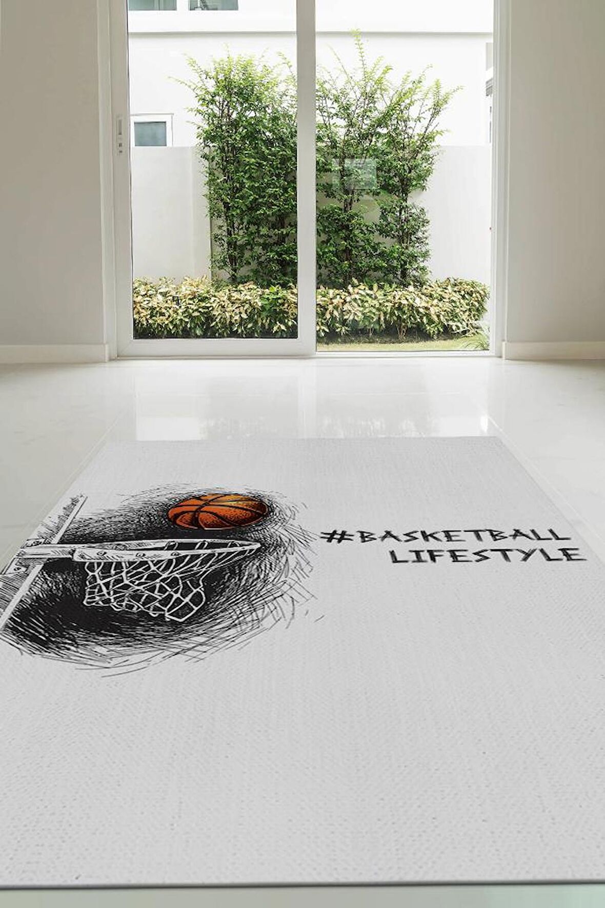 Homshtag Basketbol Hayatı Pamuklu Dokuma Tabanlı Yıkanabilir Kaymaz Dekoratif Basketbol Sever Halısı