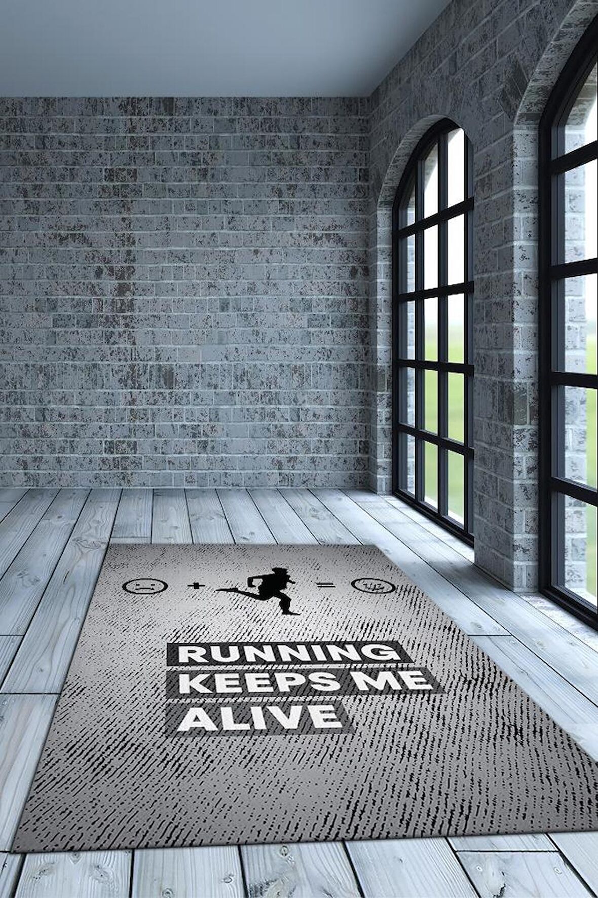 Homshtag Koşmak Mutlu Eder Pamuklu Dokuma Tabanlı Yıkanabilir Kaymaz Dekoratif Spor Sever Halısı