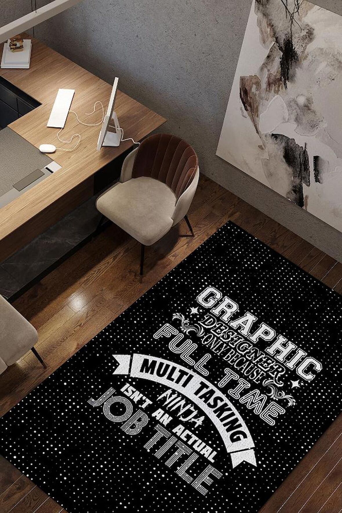 Homshtag Grafiker Ninja Pamuklu Dokuma Tabanlı Yıkanabilir Kaymaz Tasarımcı Halısı