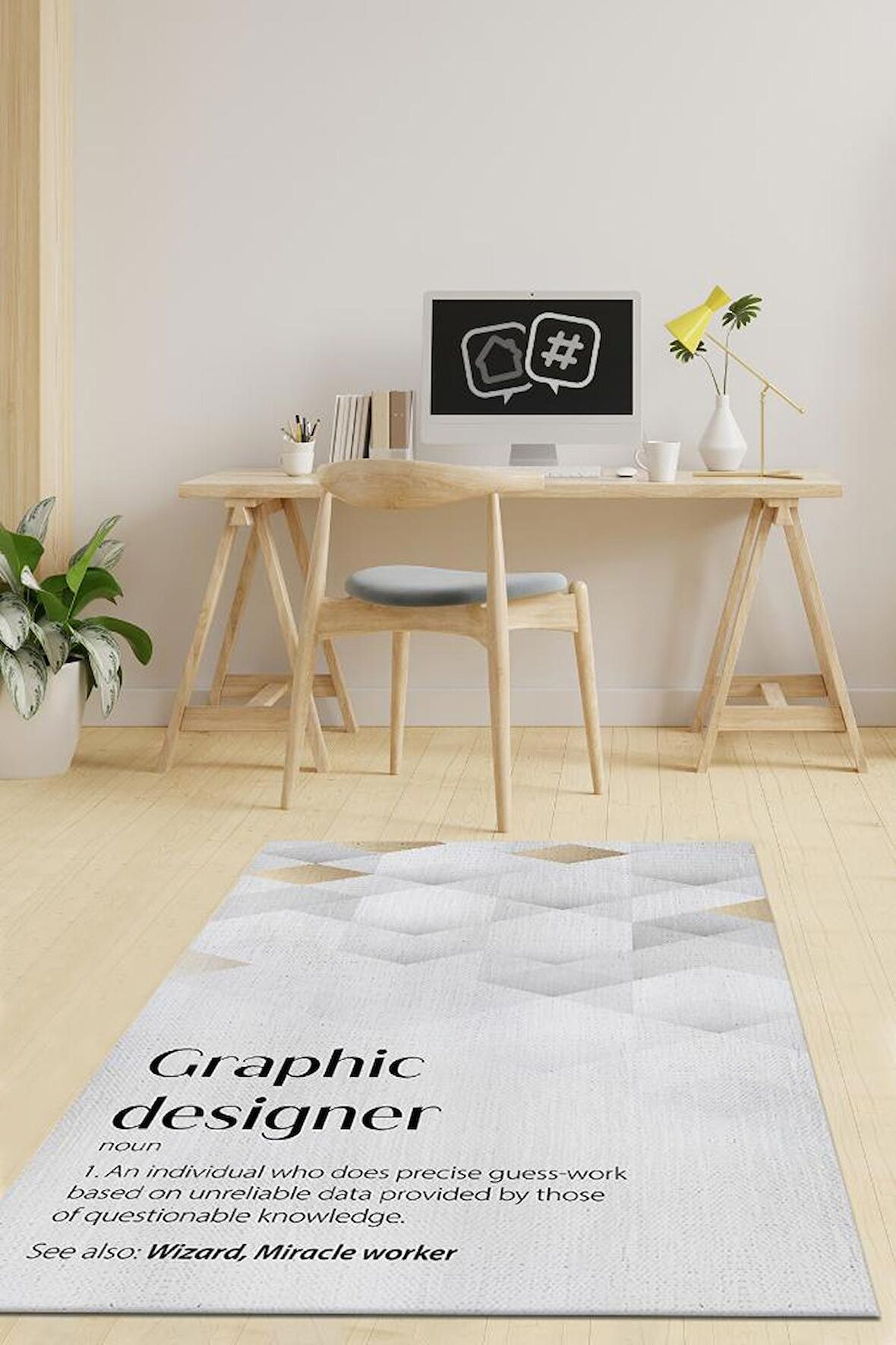 Homshtag Grafik Tasarımcı Pamuklu Dokuma Tabanlı Yıkanabilir Kaymaz Tasarımcı Halısı