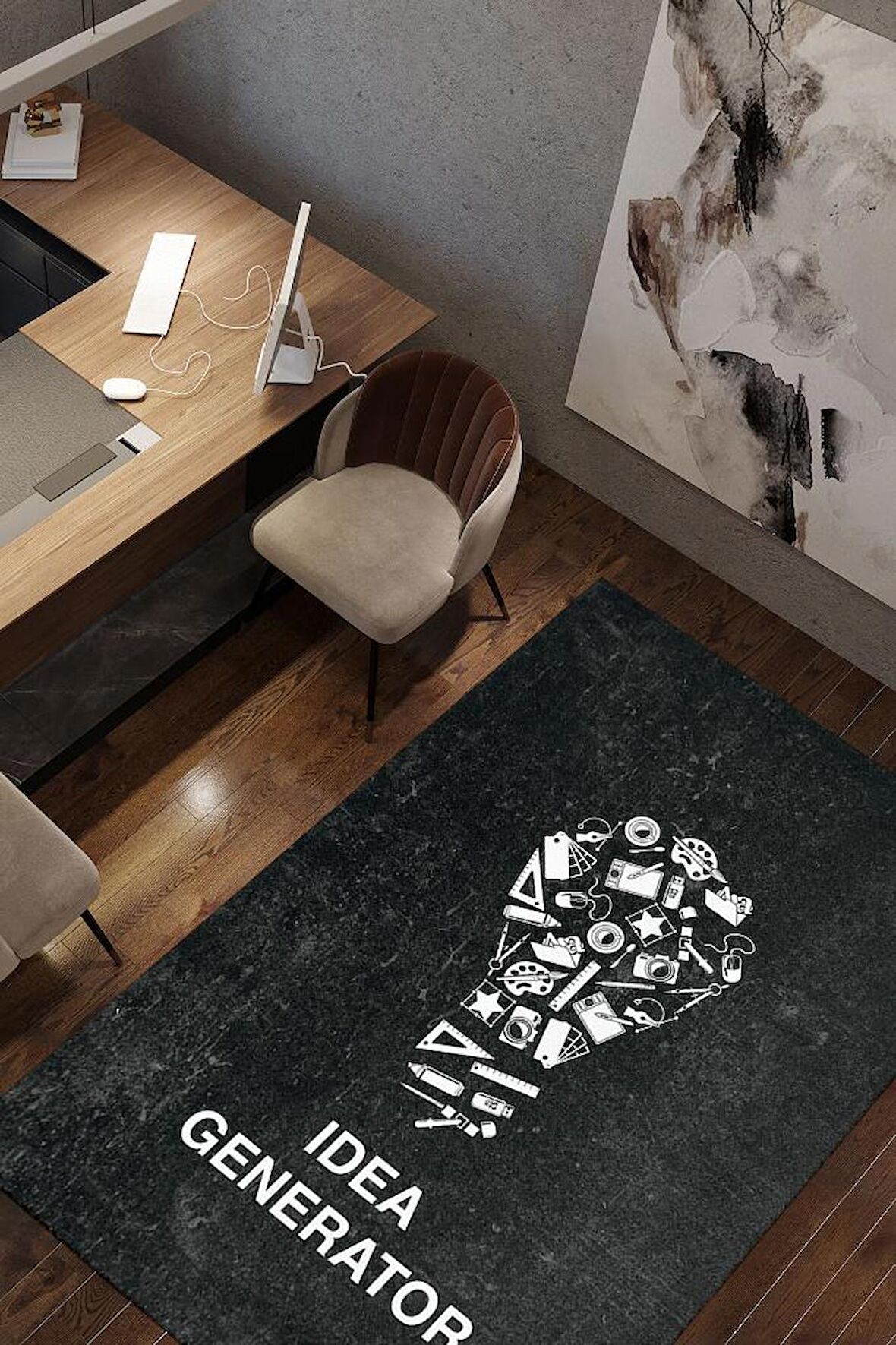 Homshtag Fikir Üretici Pamuklu Dokuma Tabanlı Yıkanabilir Kaymaz Tasarımcı Halısı