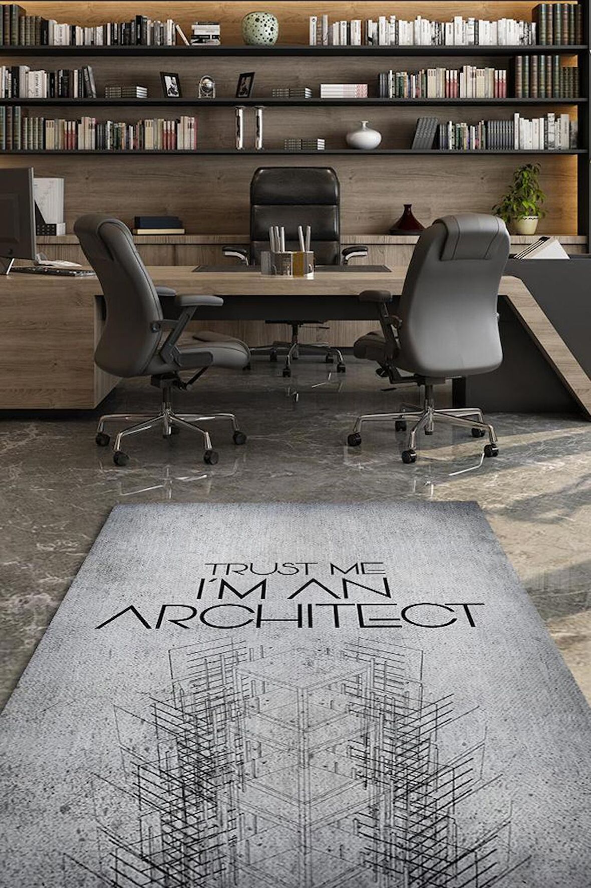 Homshtag Ben Mimarım Pamuklu Dokuma Tabanlı Yıkanabilir Kaymaz Mimar Halısı