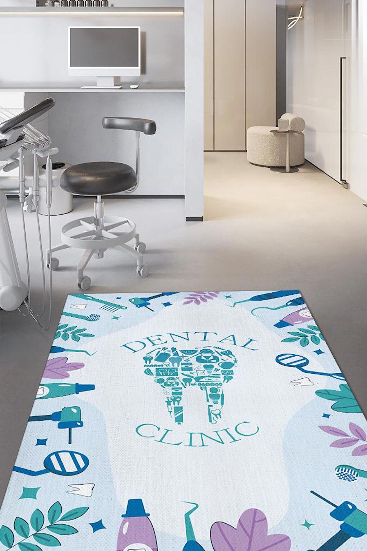 Homshtag Diş Kliniği Dokuma Tabanlı Yıkanabilir Kaymaz Doktor Halısı
