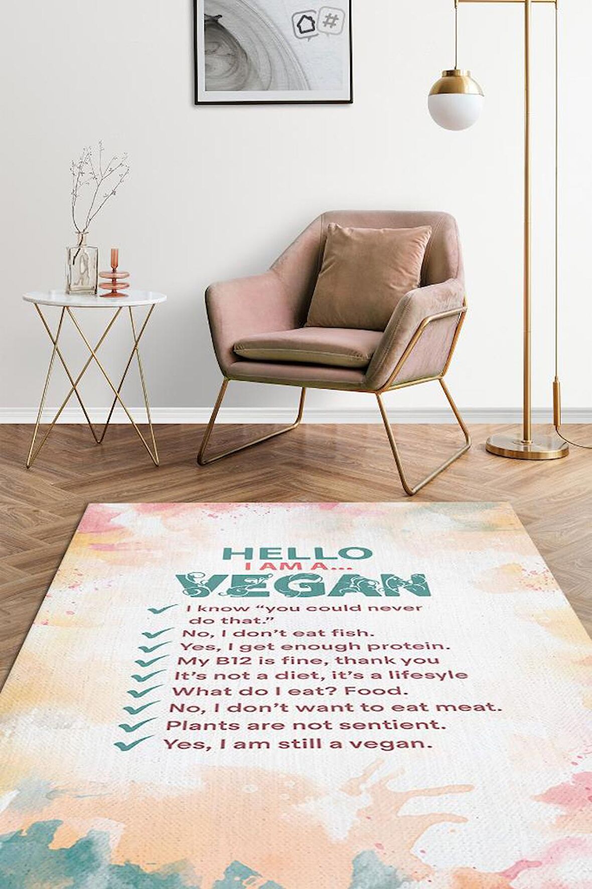 Homshtag Veganın Cevapları Dokuma Tabanlı Yıkanabilir Kaymaz Vegan Halısı