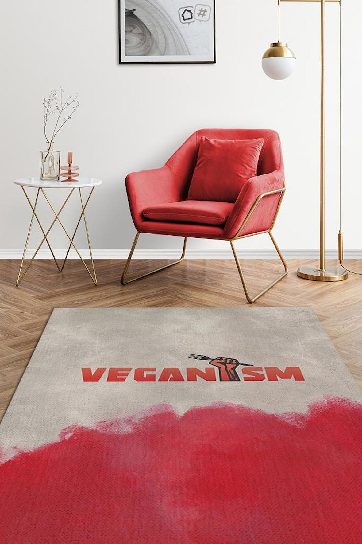 Homshtag Veganizim Dokuma Tabanlı Yıkanabilir Kaymaz Vegan Halısı