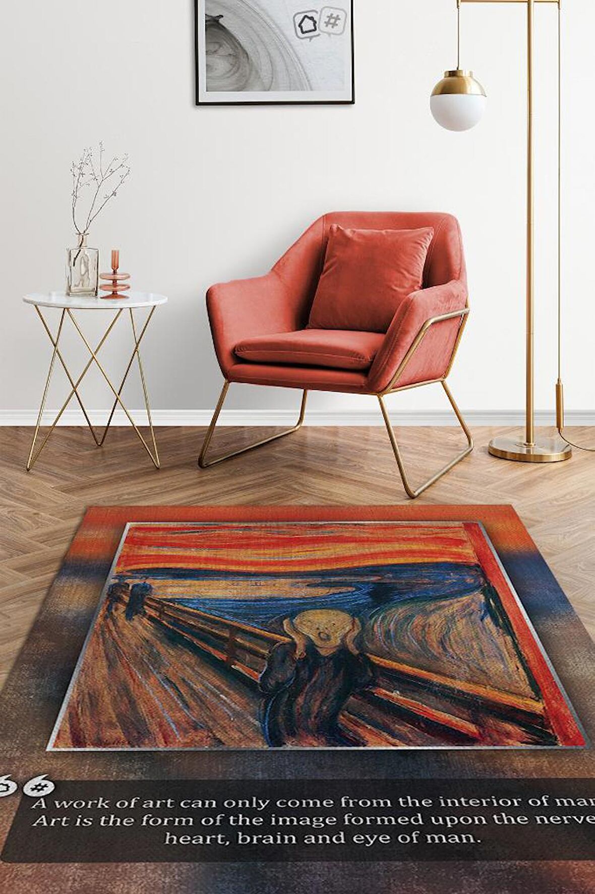 Homshtag Çığlık Munh Dokuma Tabanlı Yıkanabilir Kaymaz Sanat Sever Halısı