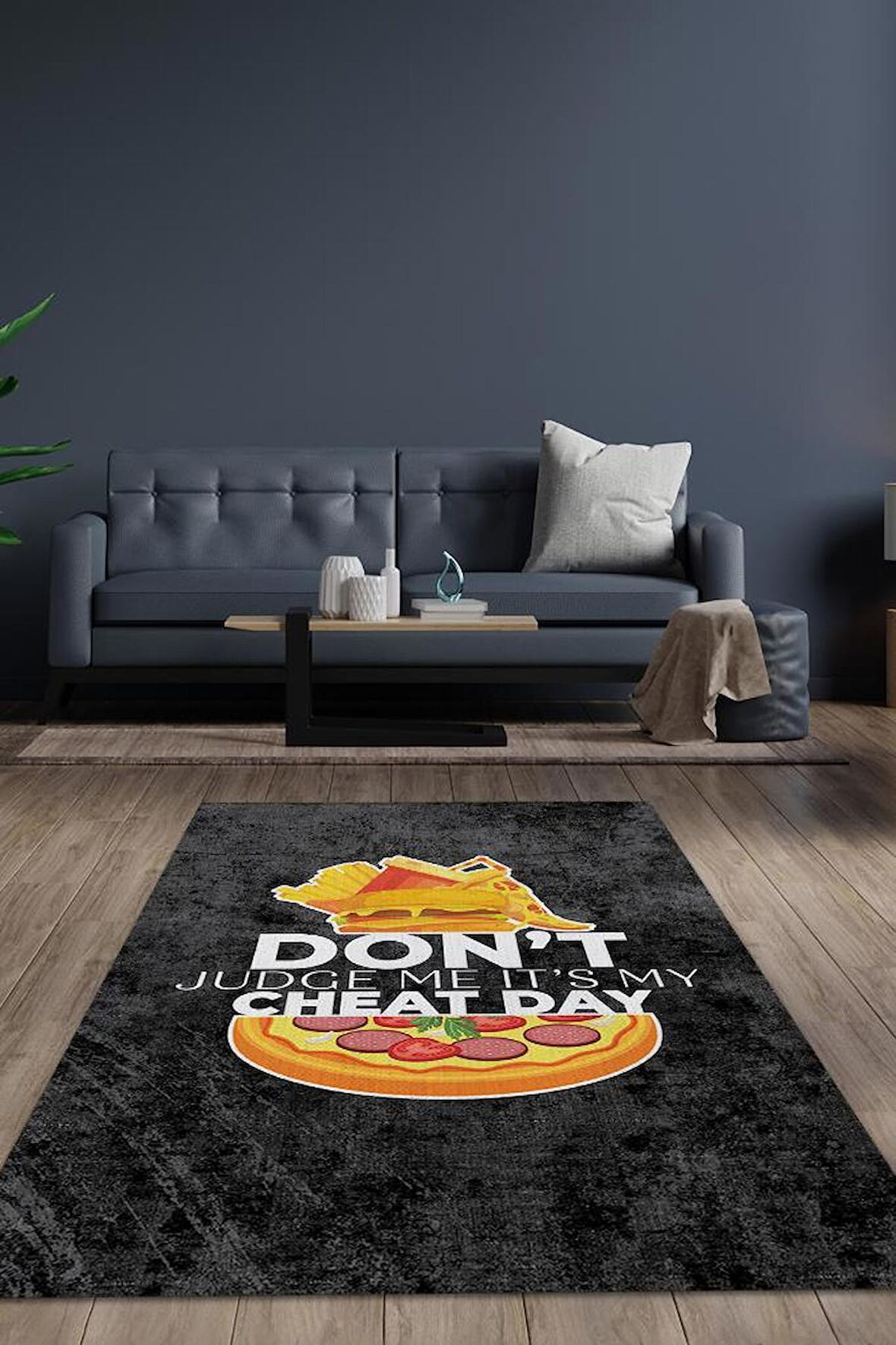 Homshtag Cheat Day Dokuma Tabanlı Yıkanabilir Kaymaz Diyetisyen Halısı