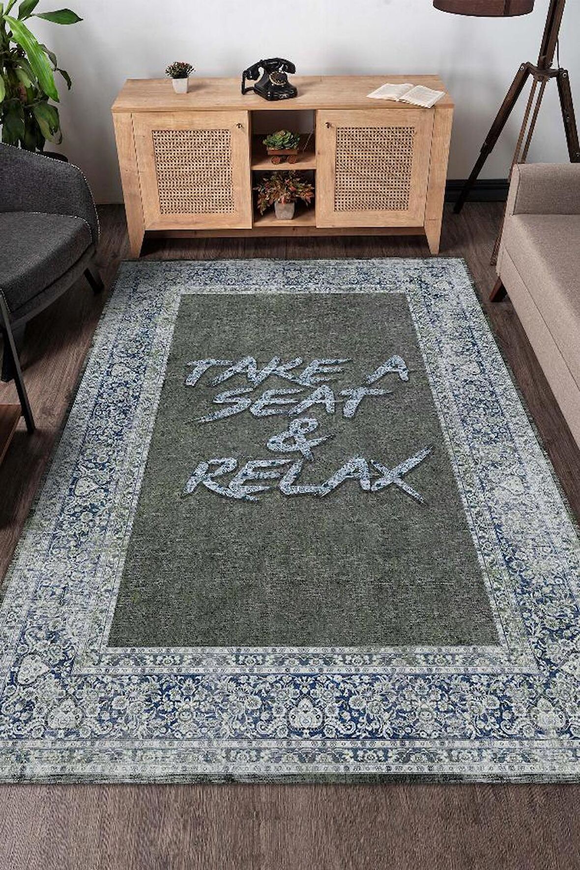 Homshtag Otur Ve Rahatla Pamuklu Dokuma Tabanlı Yıkanabilir Kaymaz Dekoratif Ev Aile Halısı