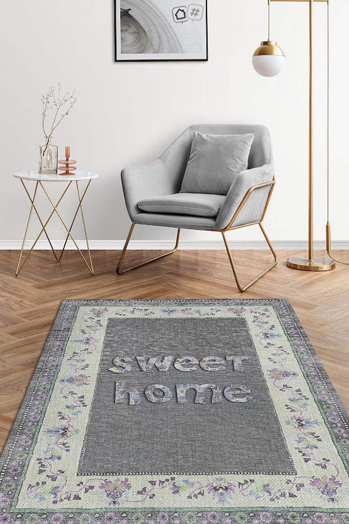 Homshtag Tatlı Evim Pamuklu Dokuma Tabanlı Yıkanabilir Kaymaz Dekoratif Ev Aile Halısı