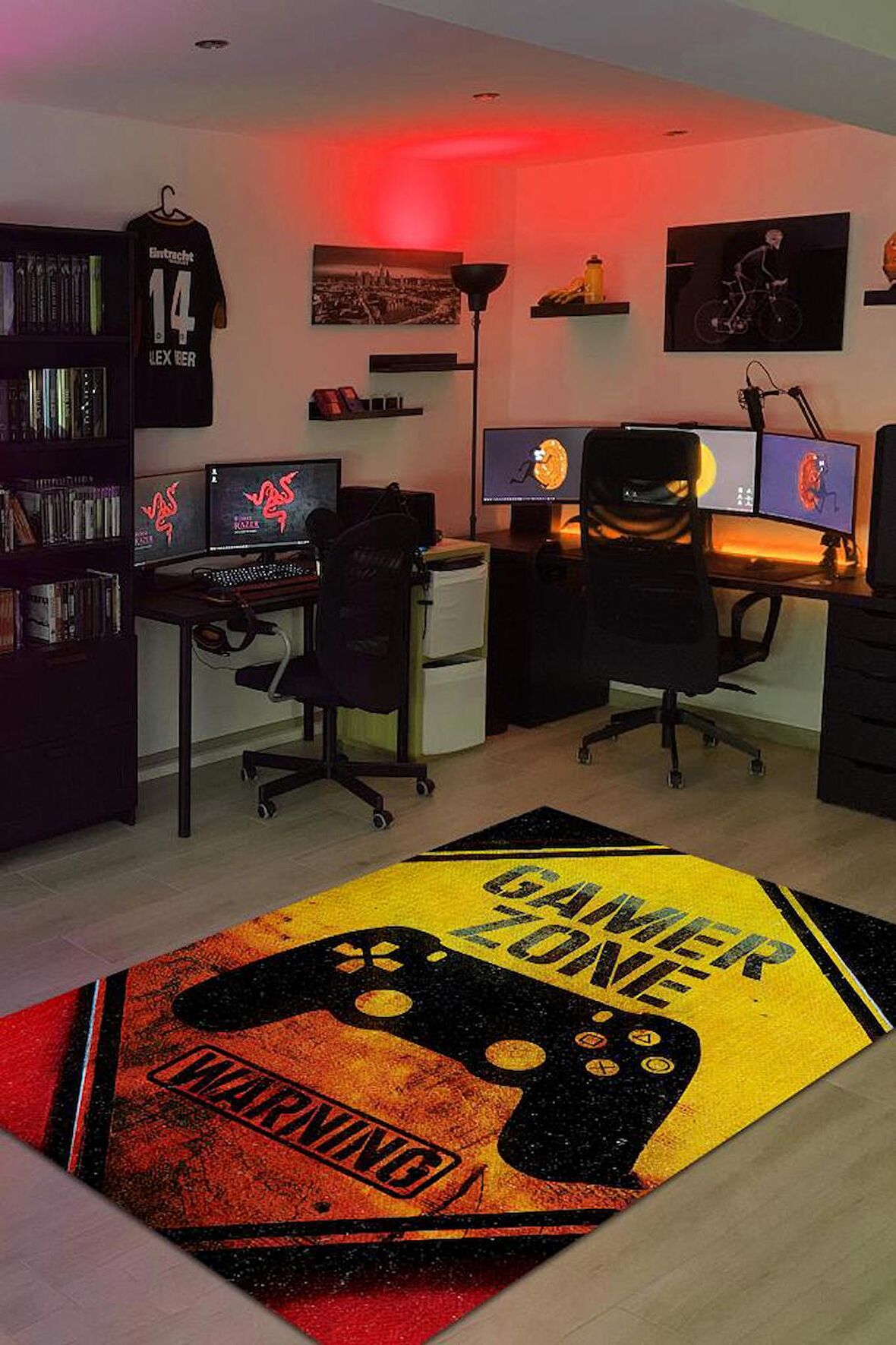 Homshtag Uyarı Oyun Alanı Dokuma Tabanlı Yıkanabilir Kaymaz Gamer Halısı