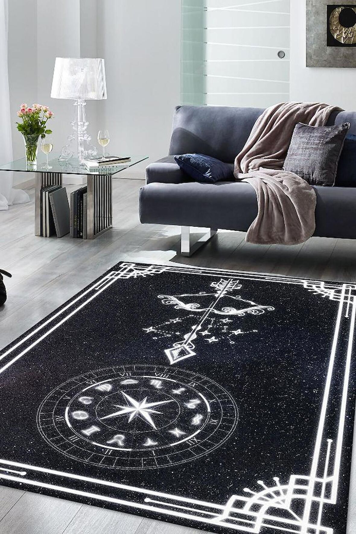 Homshtag Yay Burcu Pamuklu Dokuma Tabanlı Yıkanabilir Dekoratif Halı