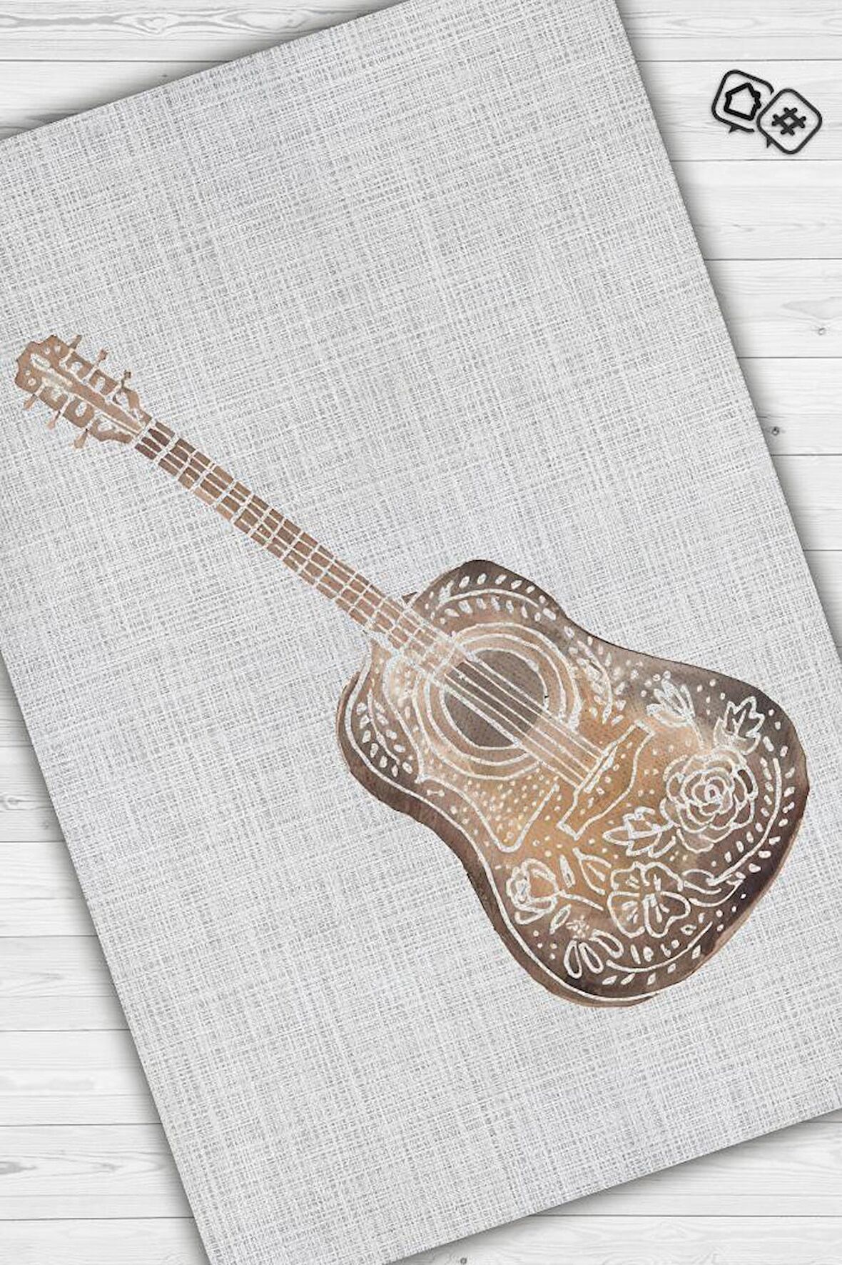 Homshtag Gitar Pamuklu Dokuma Tabanlı Yıkanabilir Kaymaz Dekoratif Halı