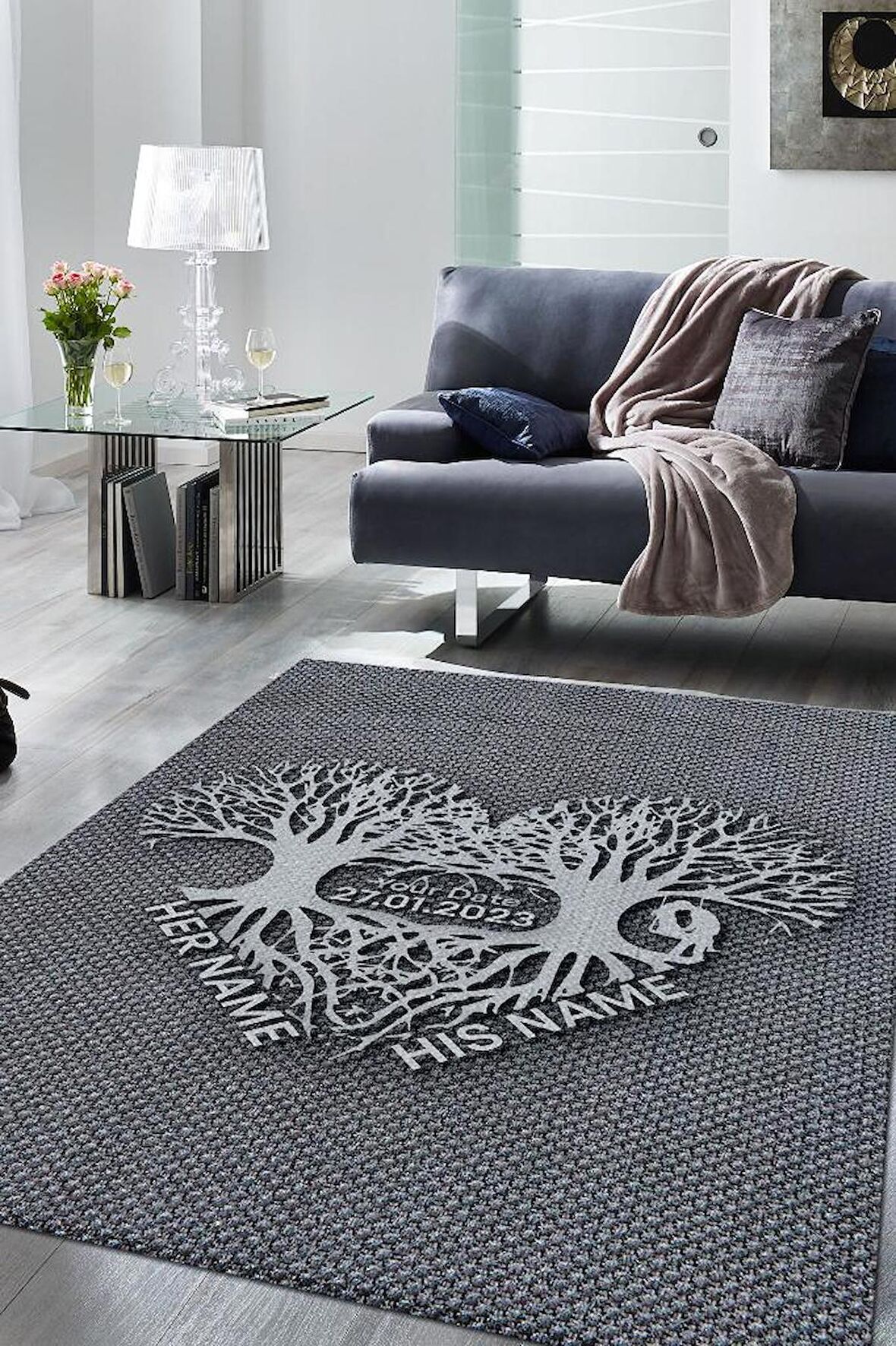 Homshtag Sevginin Kökleri Kişiye Özel Kişiselleştirilebilir Dokuma Tabanlı Yıkanabilir Dekoratif Ev Halısı