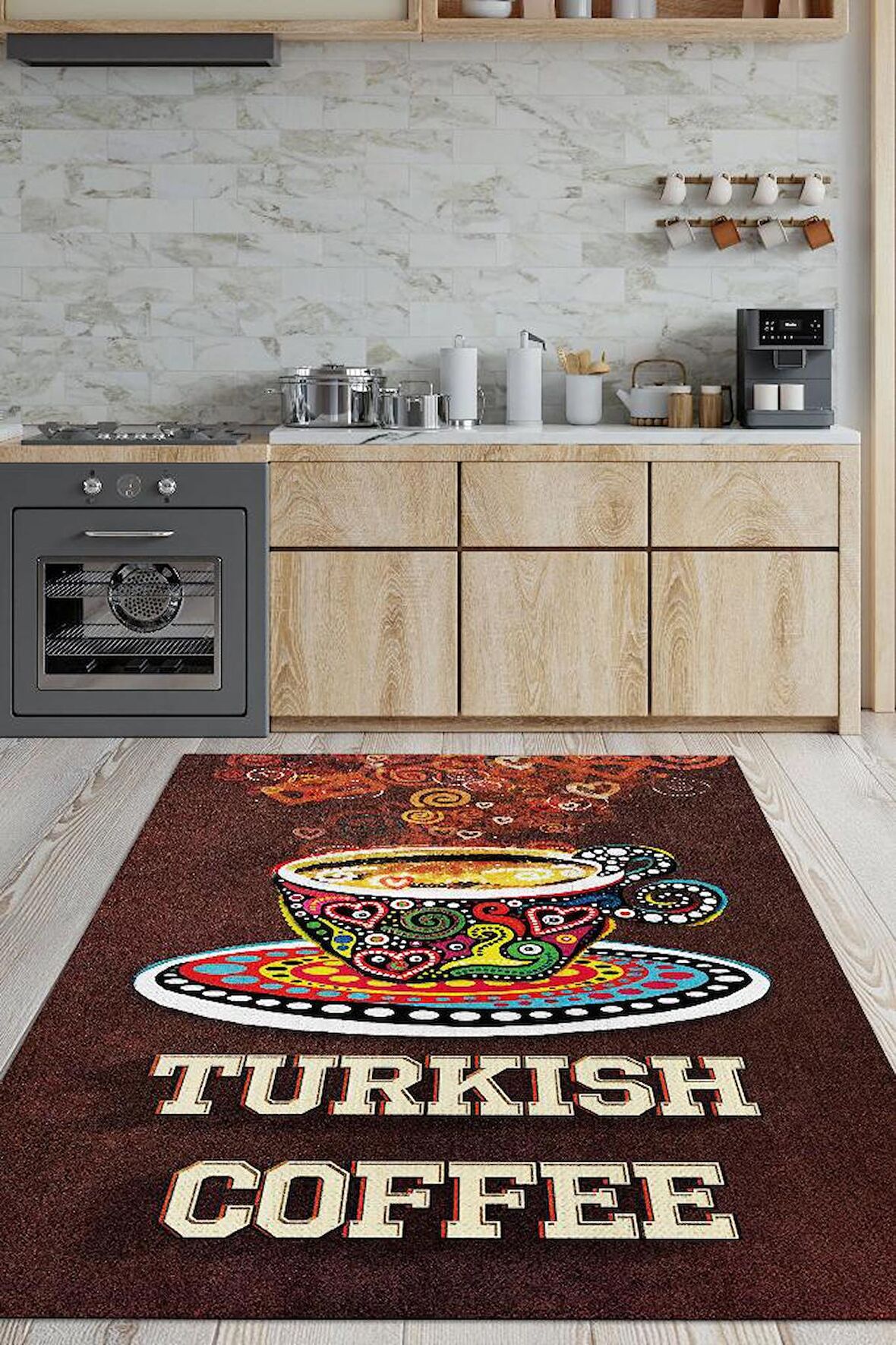 Homshtag Türk Kahvesi Pamuklu Dokuma Tabanlı Yıkanabilir Dekoratif Halı