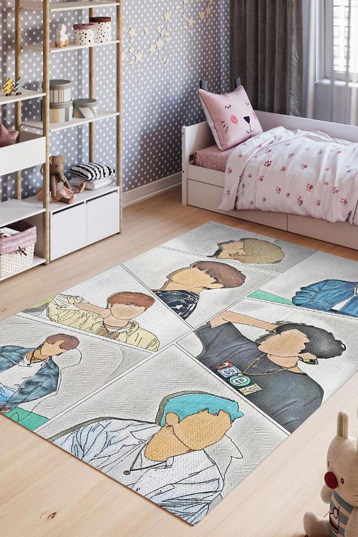 Homshtag BTS Pamuklu Dokuma Tabanlı Yıkanabilir Dekoratif Halı