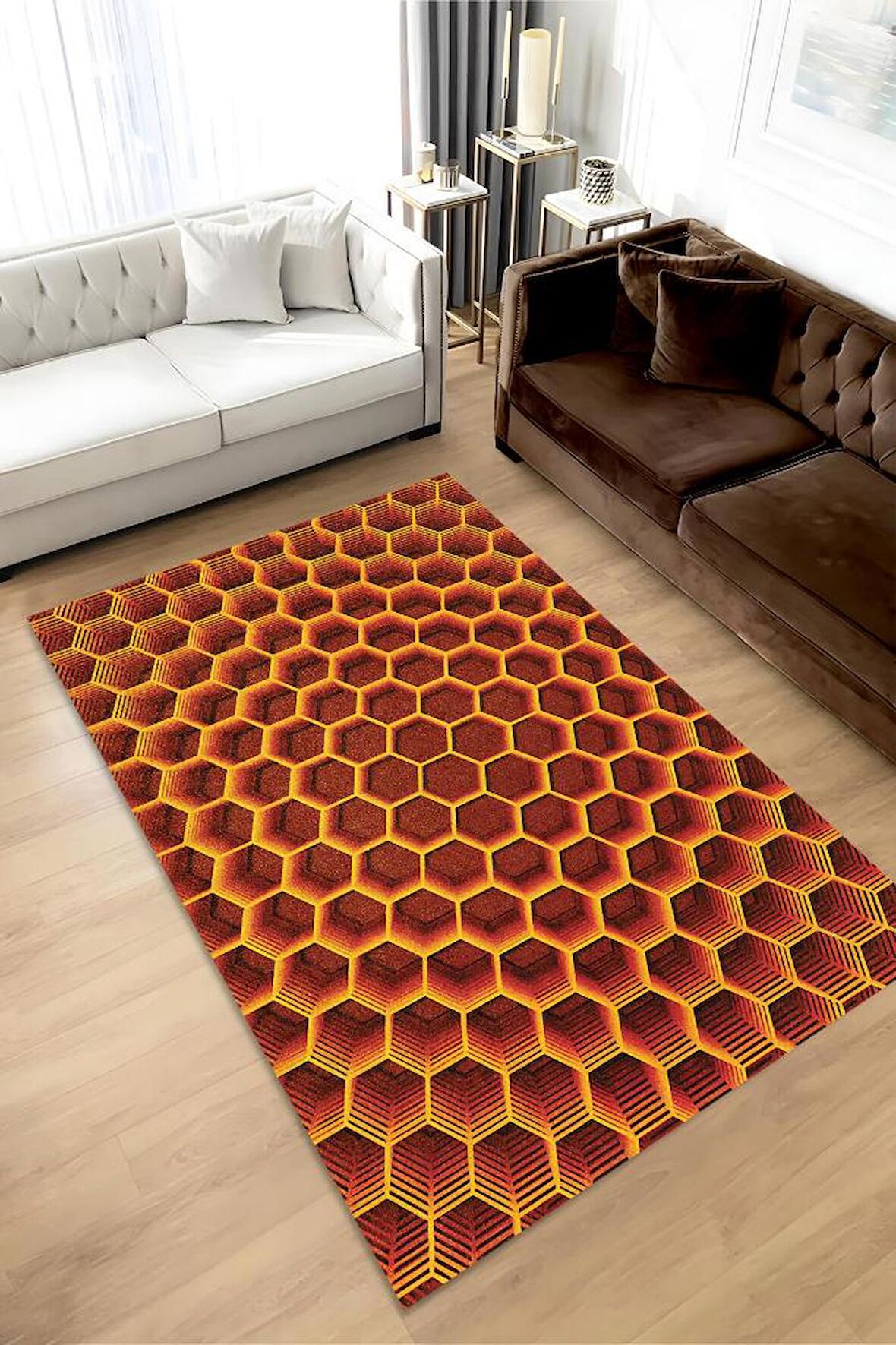 Homshtag 3D Petekler Dokuma Tabanlı Yıkanabilir Dekoratif Halı