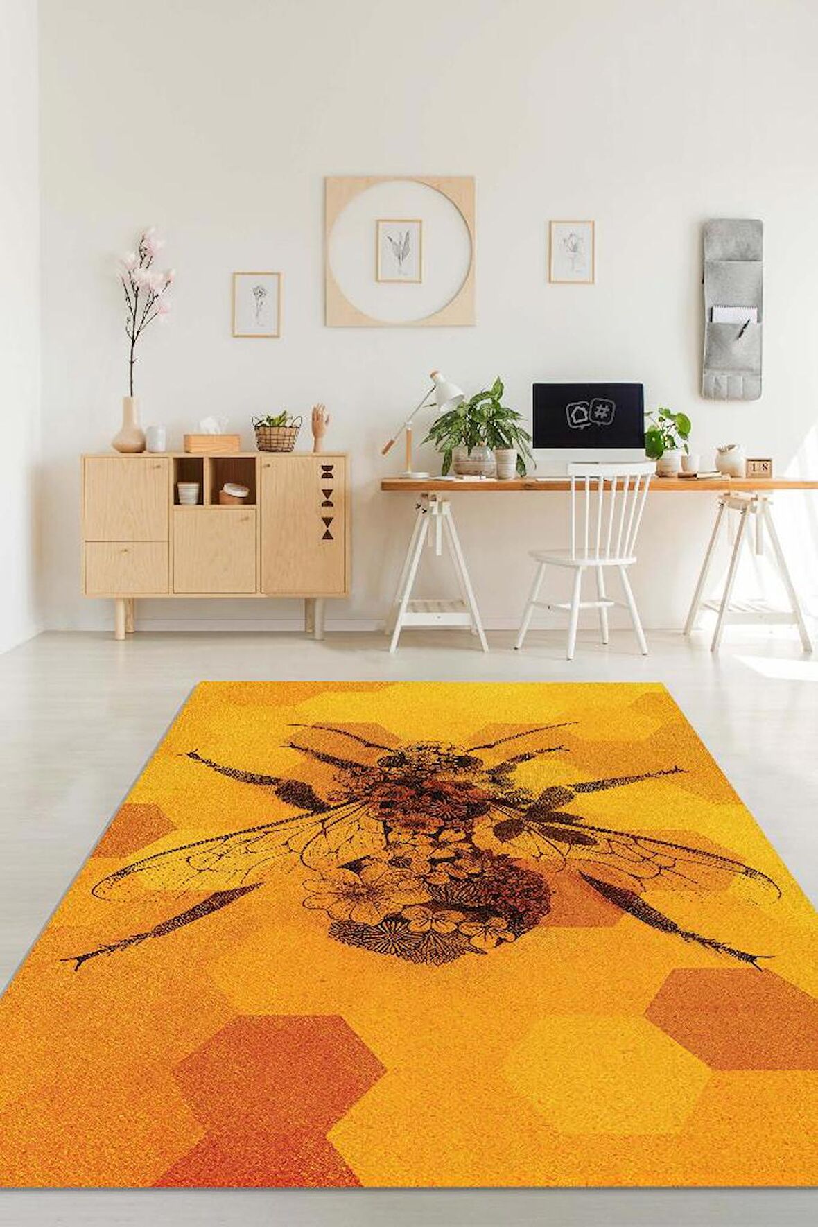 Homshtag Kraliçe Arı Dokuma Tabanlı Yıkanabilir Dekoratif Halı