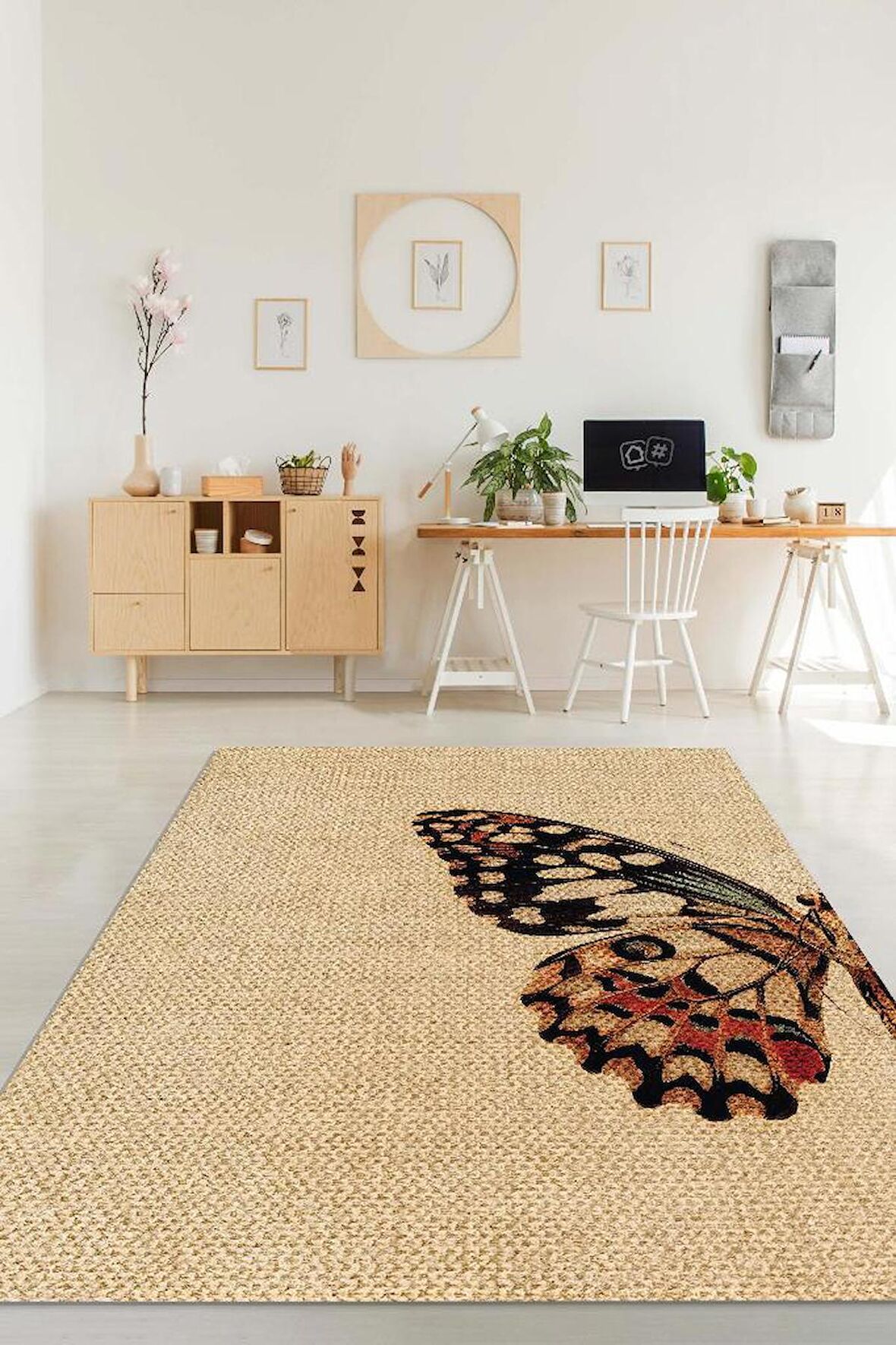Homshtag Kelebek Kanadı Dokuma Tabanlı Yıkanabilir Dekoratif Halı